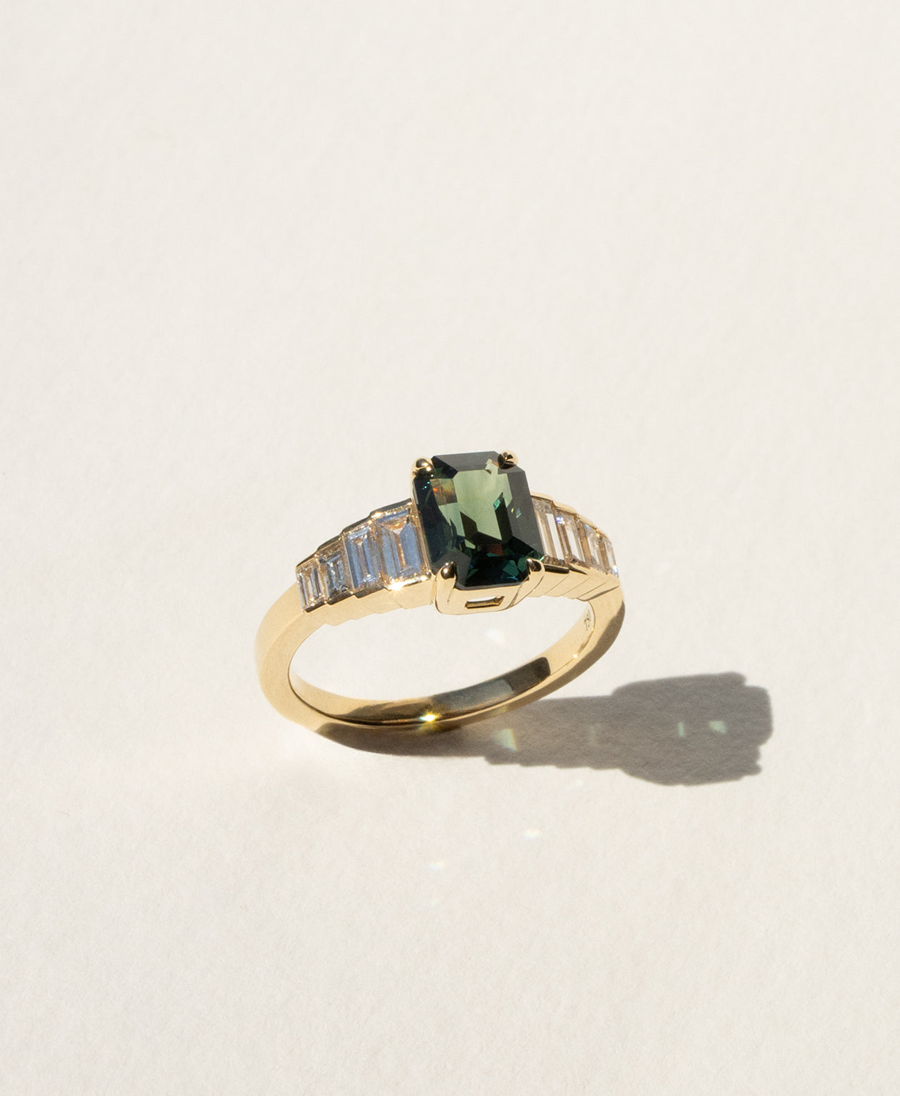 Fides Engagement Ring - 18k Yellow Gold, Octagonal Step Cut Teal Sapphire 1.92 carat