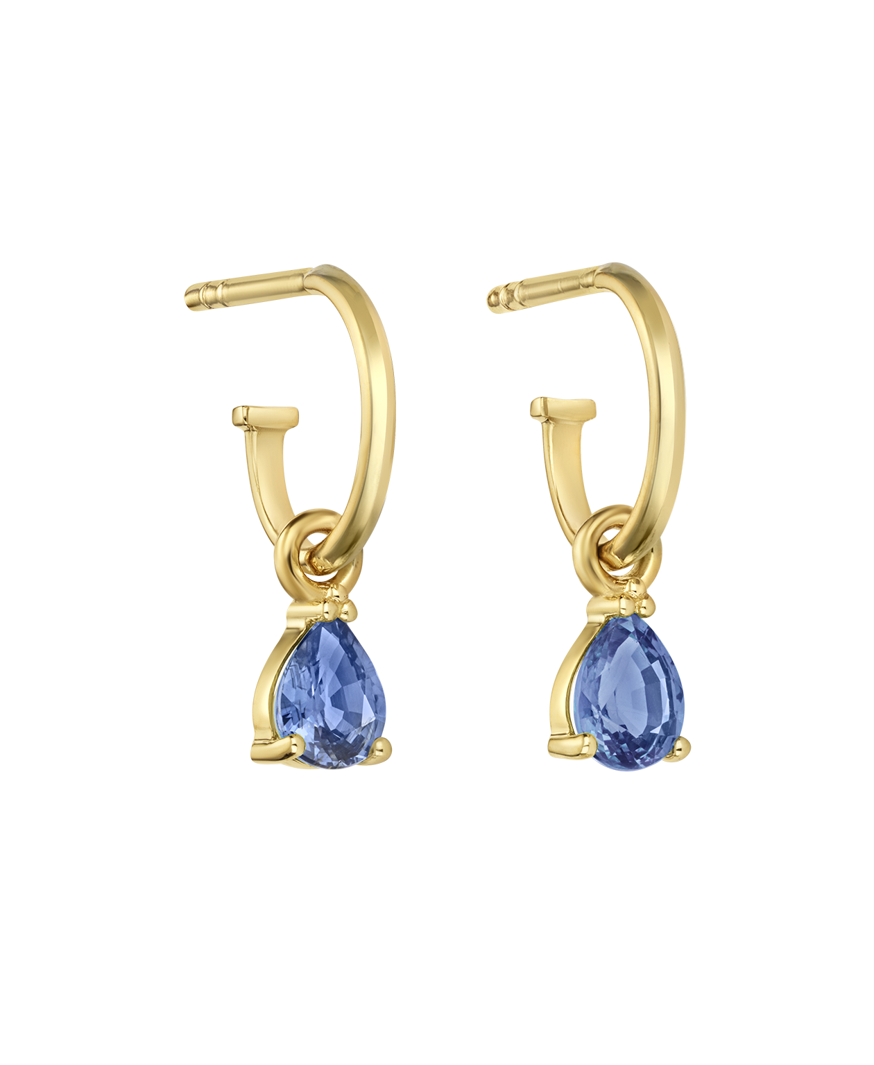 Dew Drop Hoops - 9k Yellow Gold, Blue Sapphire
