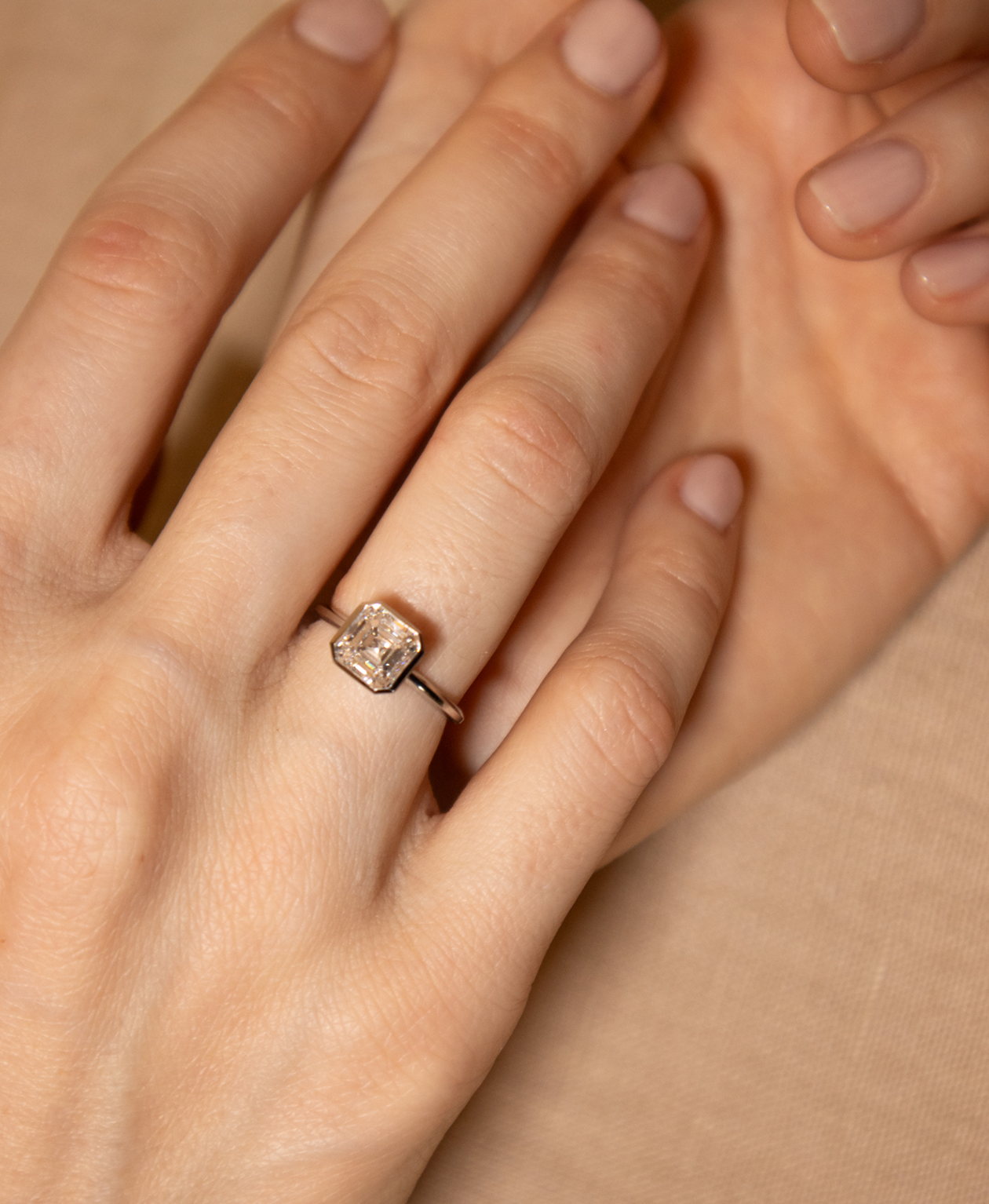 Frida Engagement Ring - Platinum, Square Emerald Cut Lab Grown Diamond 2.0 carat