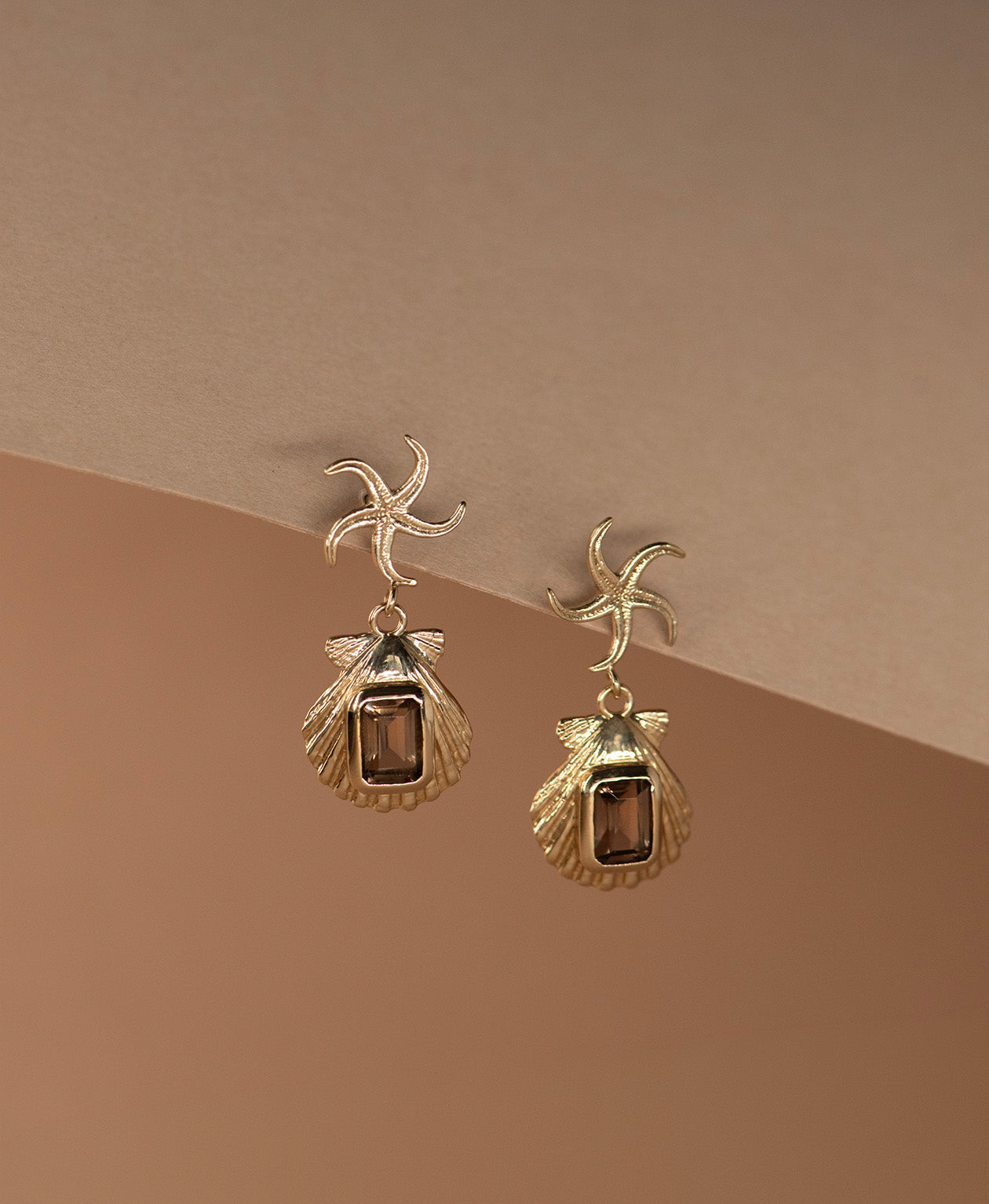 Alara Earrings - 22k Gold Vermeil, Smoky Quartz