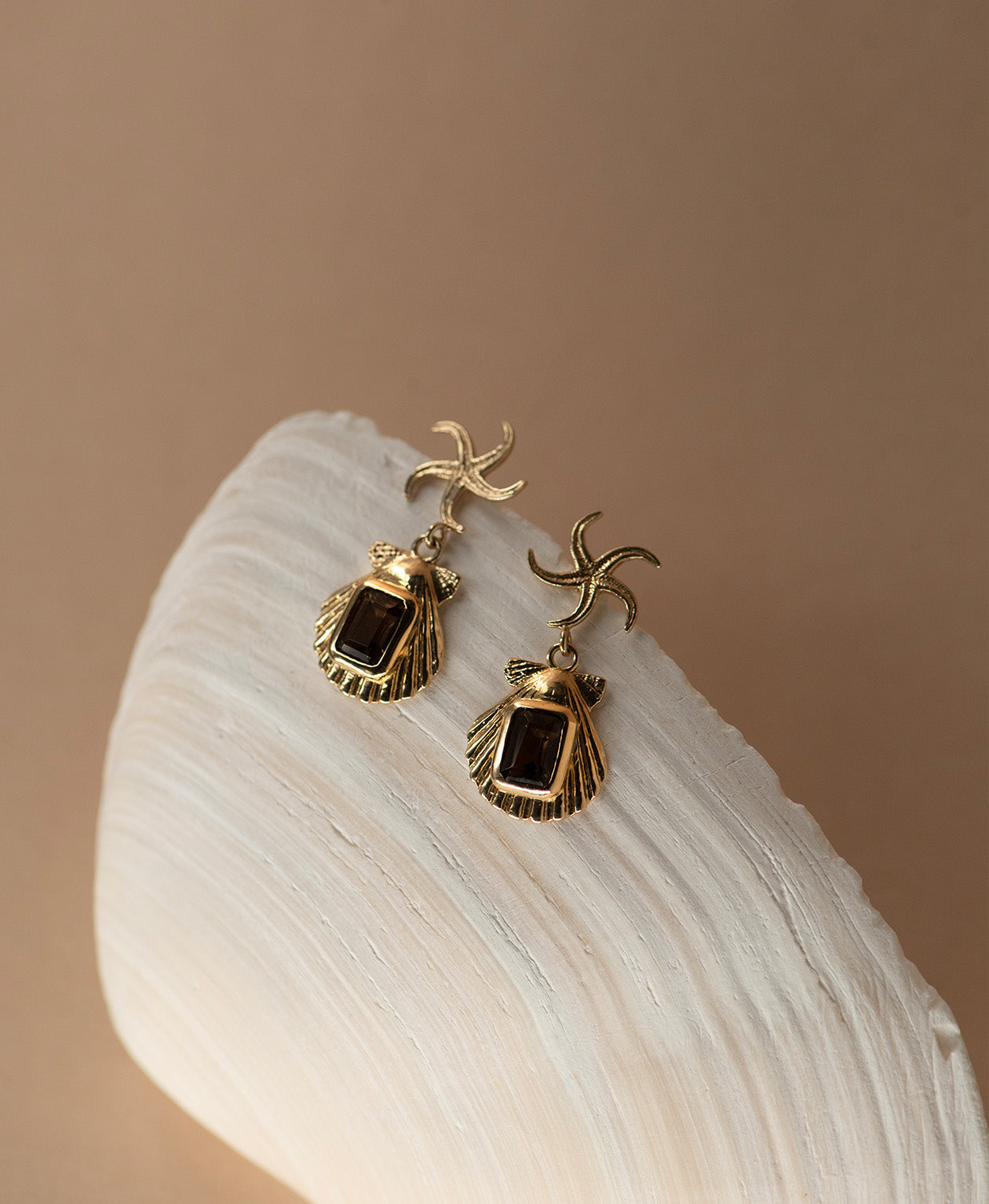Alara Earrings - 22k Gold Vermeil, Smoky Quartz