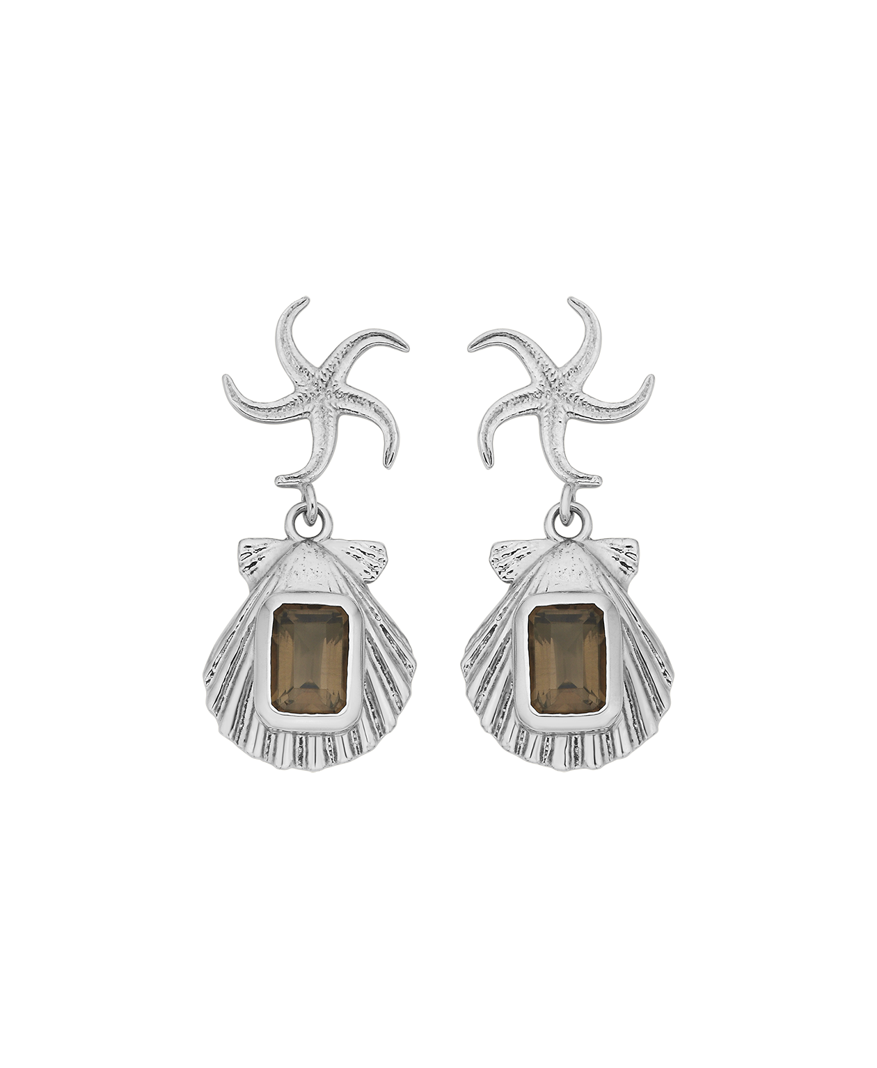Alara Earrings - 925 Sterling Silver, Smoky Quartz