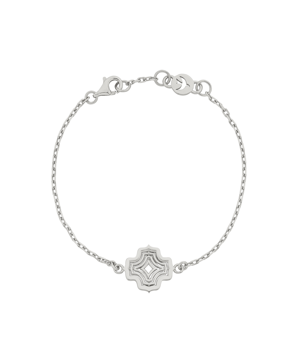 A clearcut of the Alma Bracelet, a gold pendant with a concentric wave design set on a fine cable chain.
