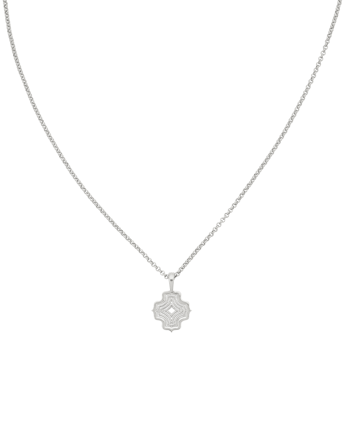 A clearcut of the Nora Necklace, a silver pendant with a concentric wave design, suspended from a fine belcher chain.