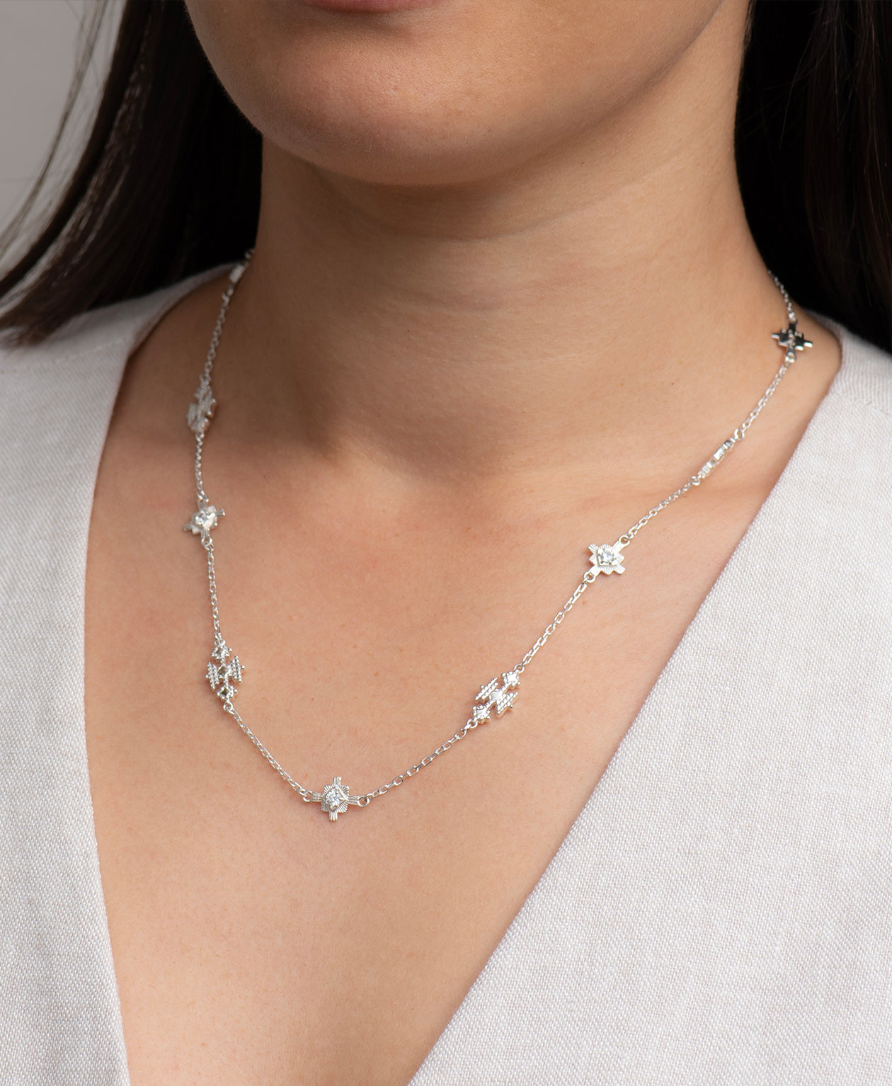 Ayllu Necklace - 925 Sterling Silver, White Zircon