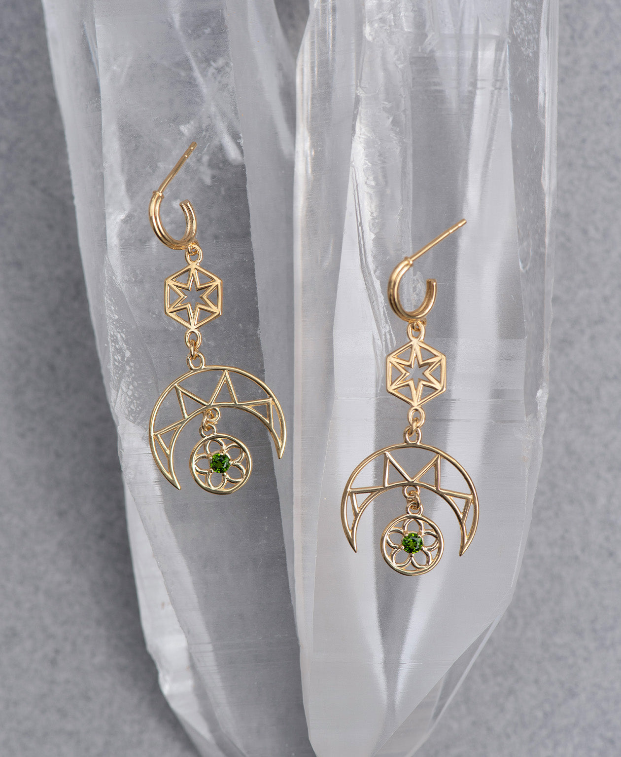 Balance Earrings - 22k Gold Vermeil, Chrome Diopside