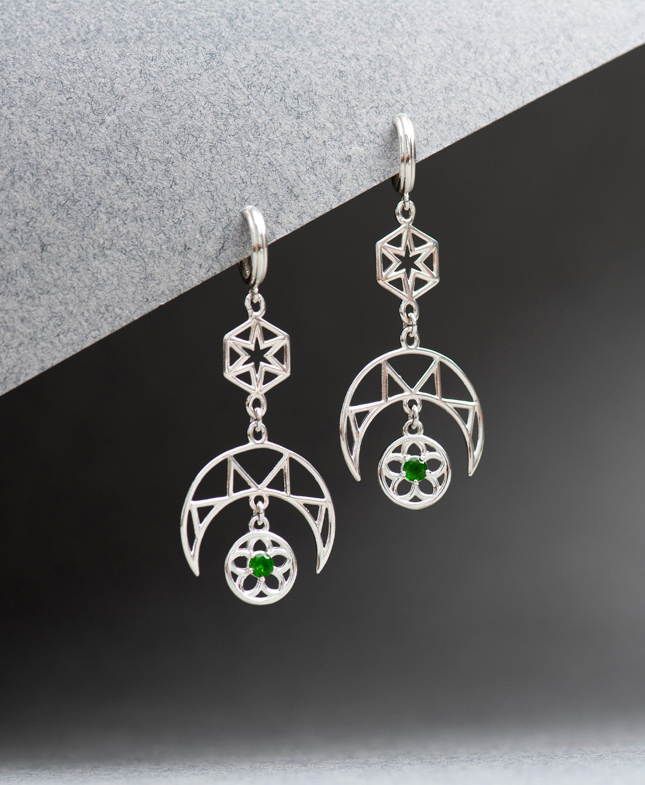 Balance Earrings - 925 Sterling Silver, Chrome Diopside