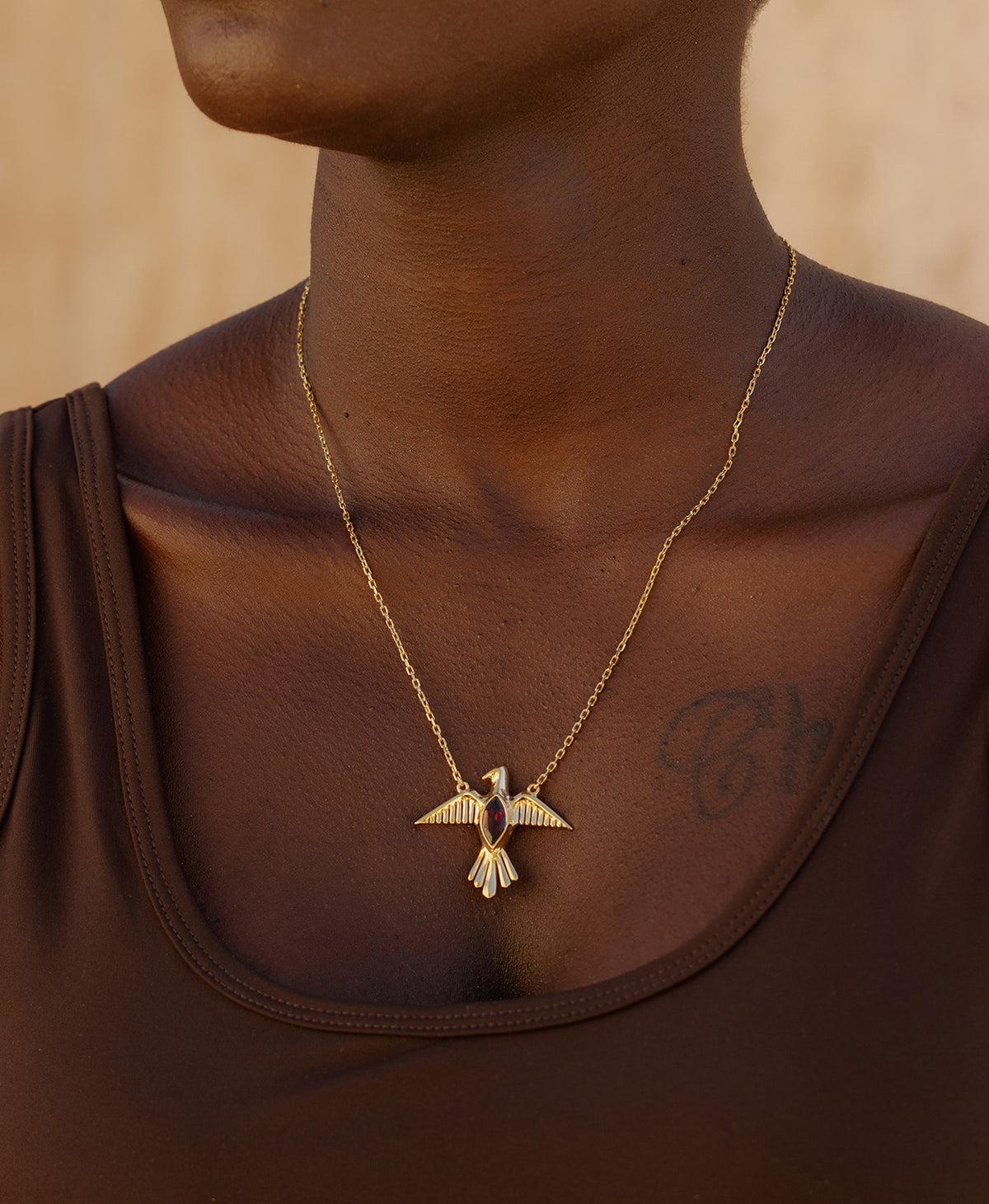 Birds of a Feather Necklace - 22k Gold Vermeil, Rhodolite Garnet
