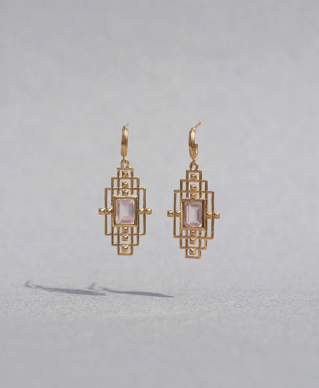 Bliss Earrings - 22k Gold Vermeil, Rose Quartz