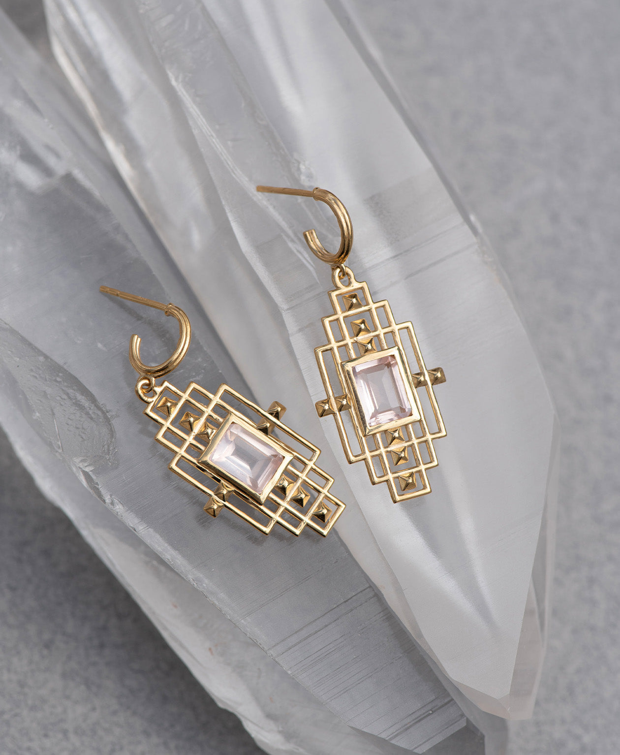 Bliss Earrings - 22k Gold Vermeil, Rose Quartz