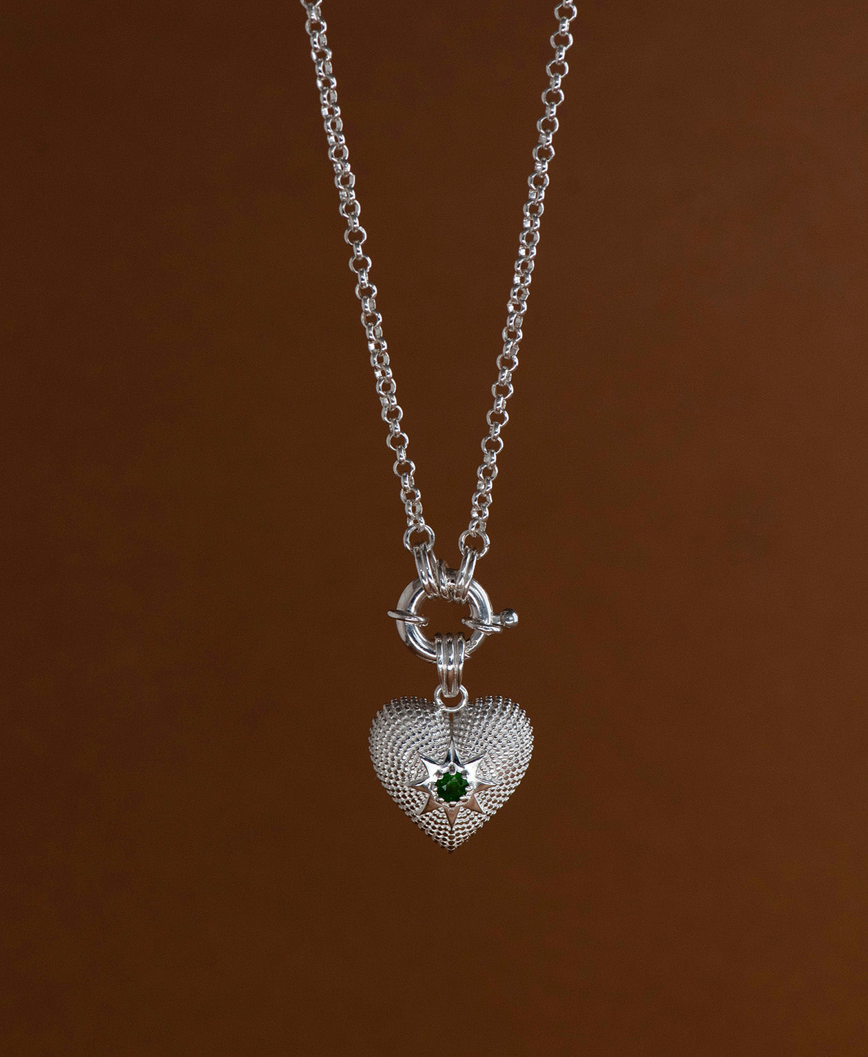 Brave Heart Charm - 925 Sterling Silver, Chrome Diopside