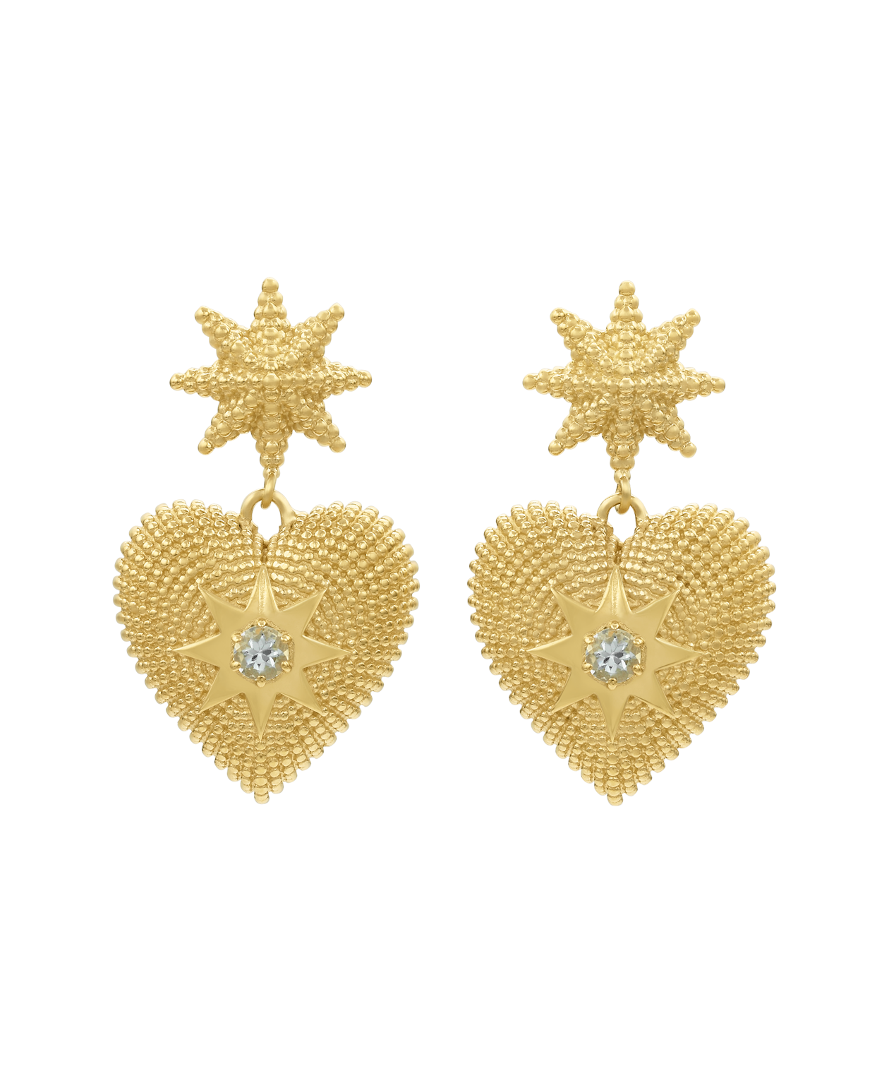 Brave Heart Earrings - 22k Gold Vermeil, Aquamarine