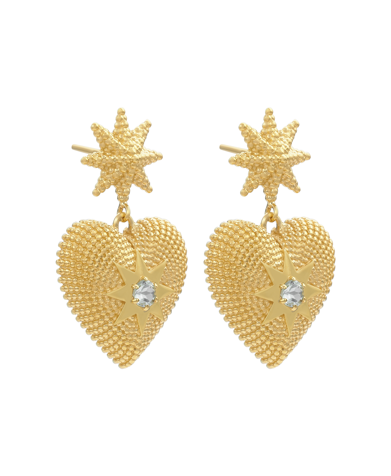 Brave Heart Earrings - 22k Gold Vermeil, Aquamarine