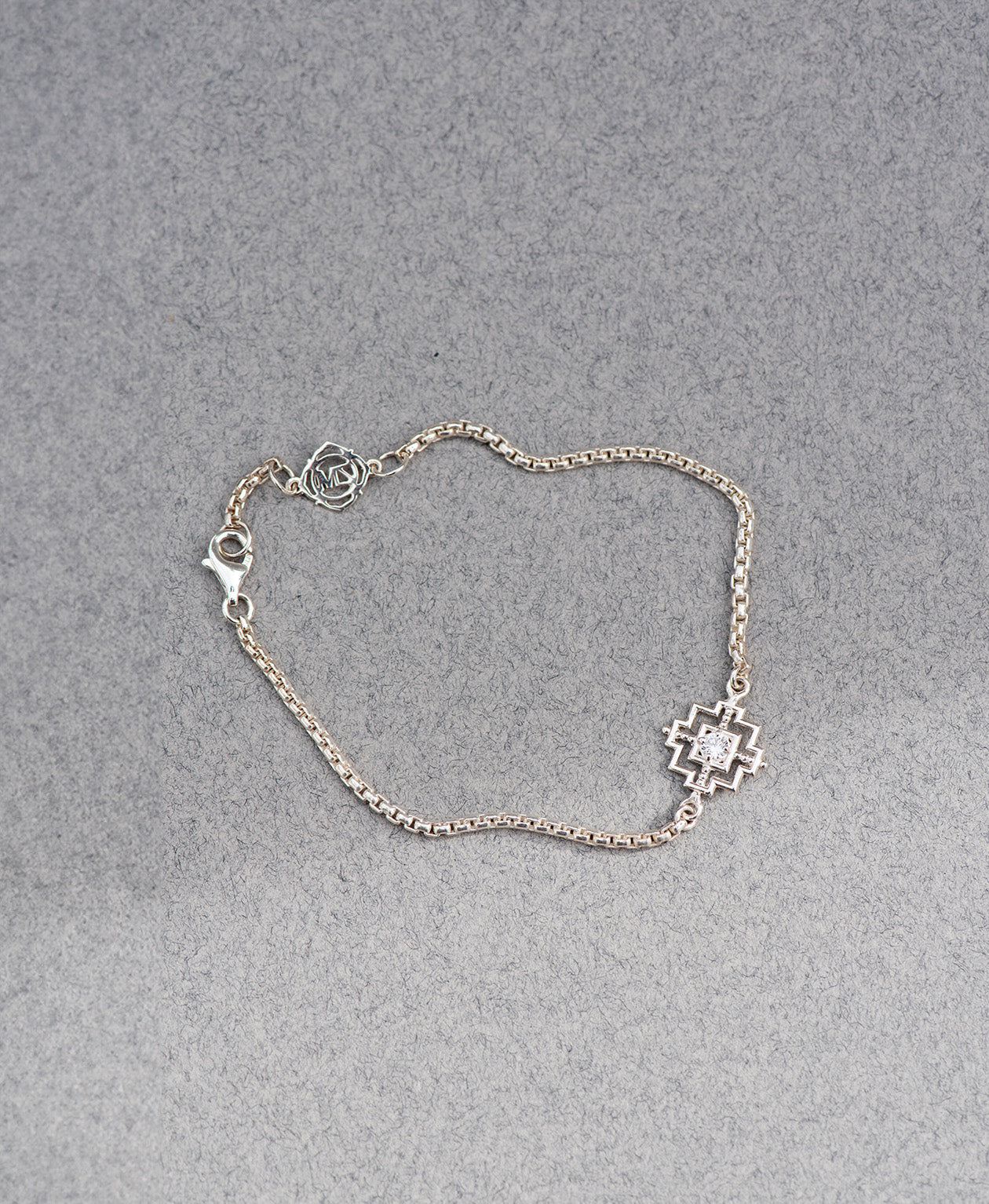 Centred Bracelet - 925 Sterling Silver, White Zircon