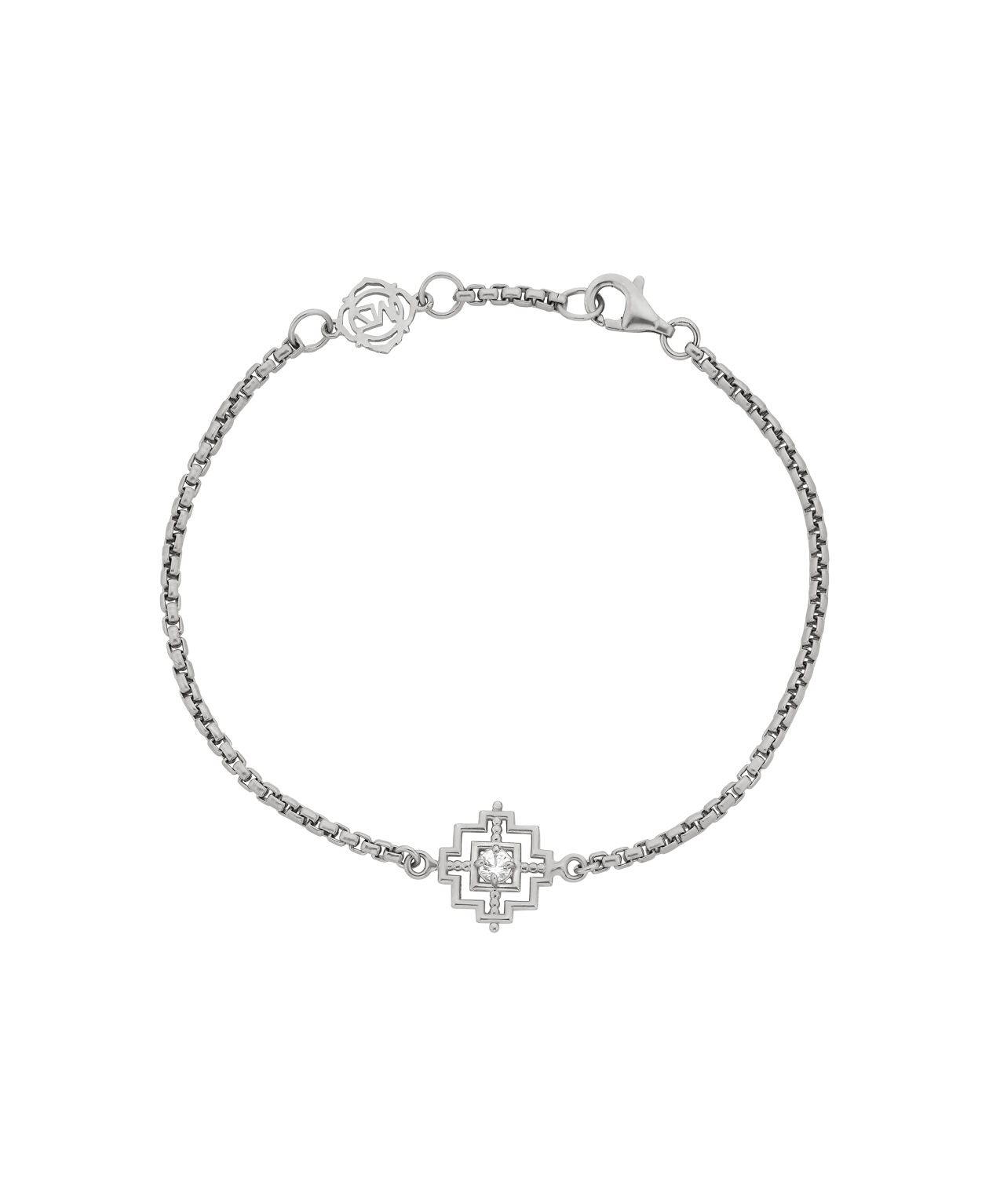Centred Bracelet - 925 Sterling Silver, White Zircon