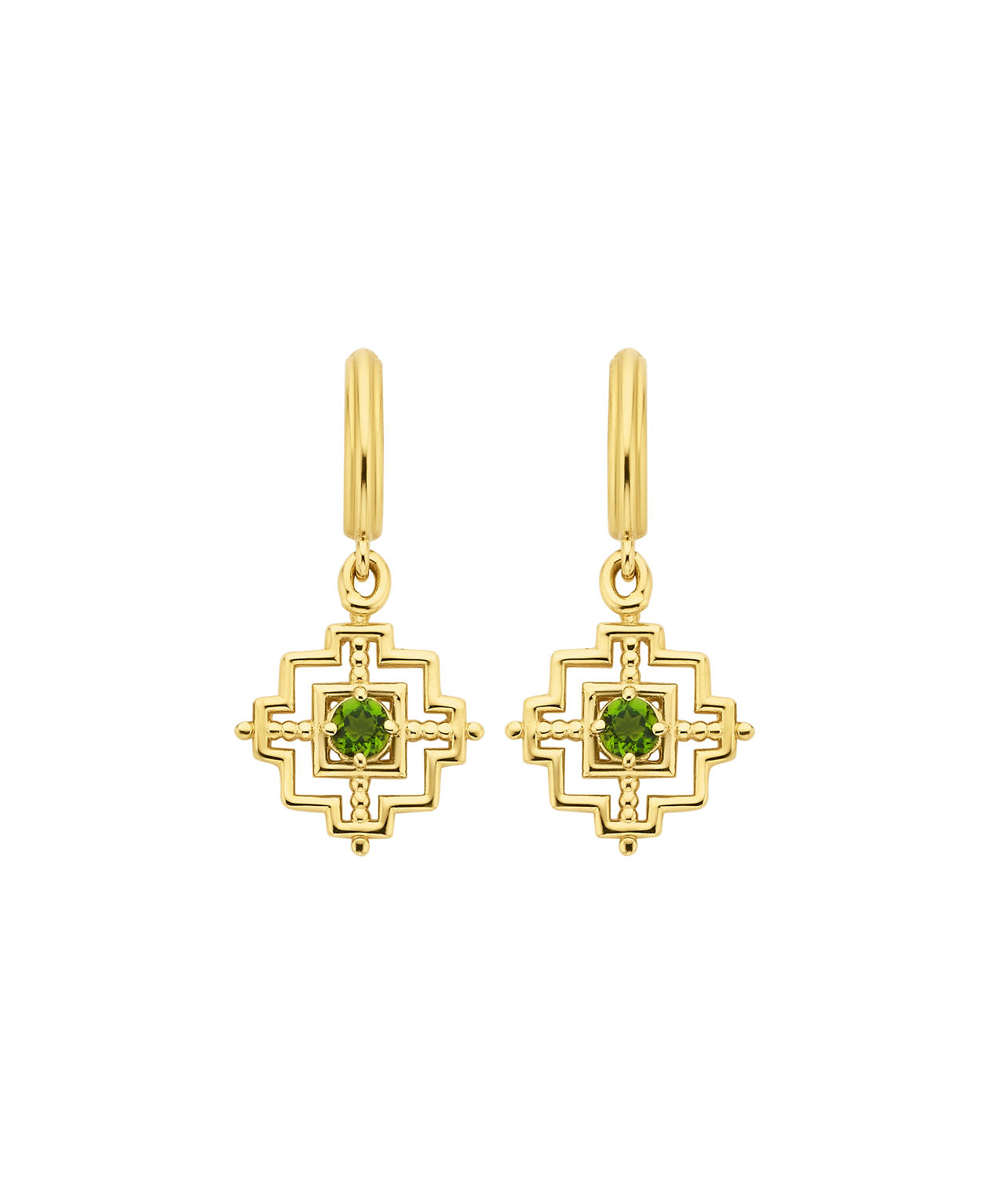Centred Hoops - 22k Gold Vermeil, Chrome Diopside