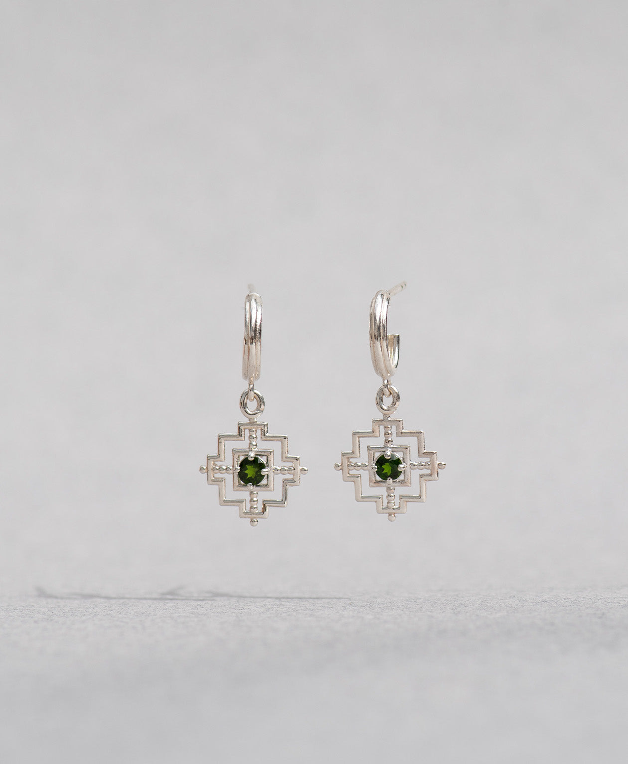 Centred Hoops - 925 Sterling Silver, Chrome Diopside
