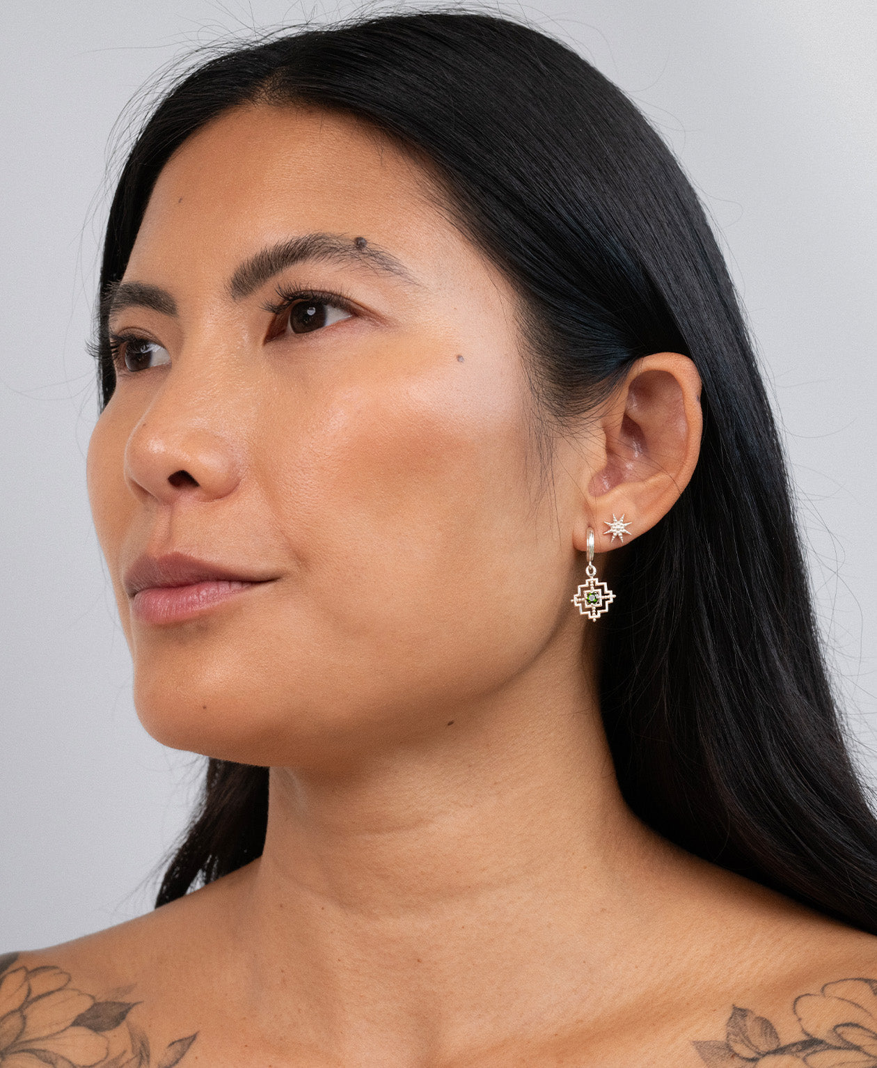 Centred Hoops - 925 Sterling Silver, Chrome Diopside