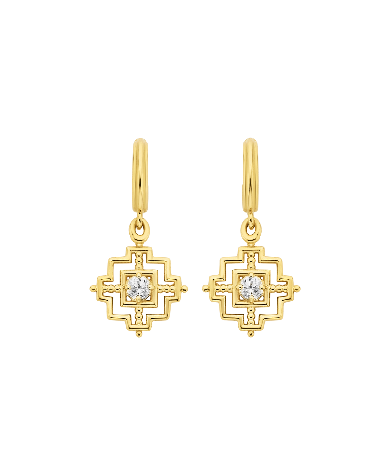 Centred Earrings - 22k Gold Vermeil, White Zircon