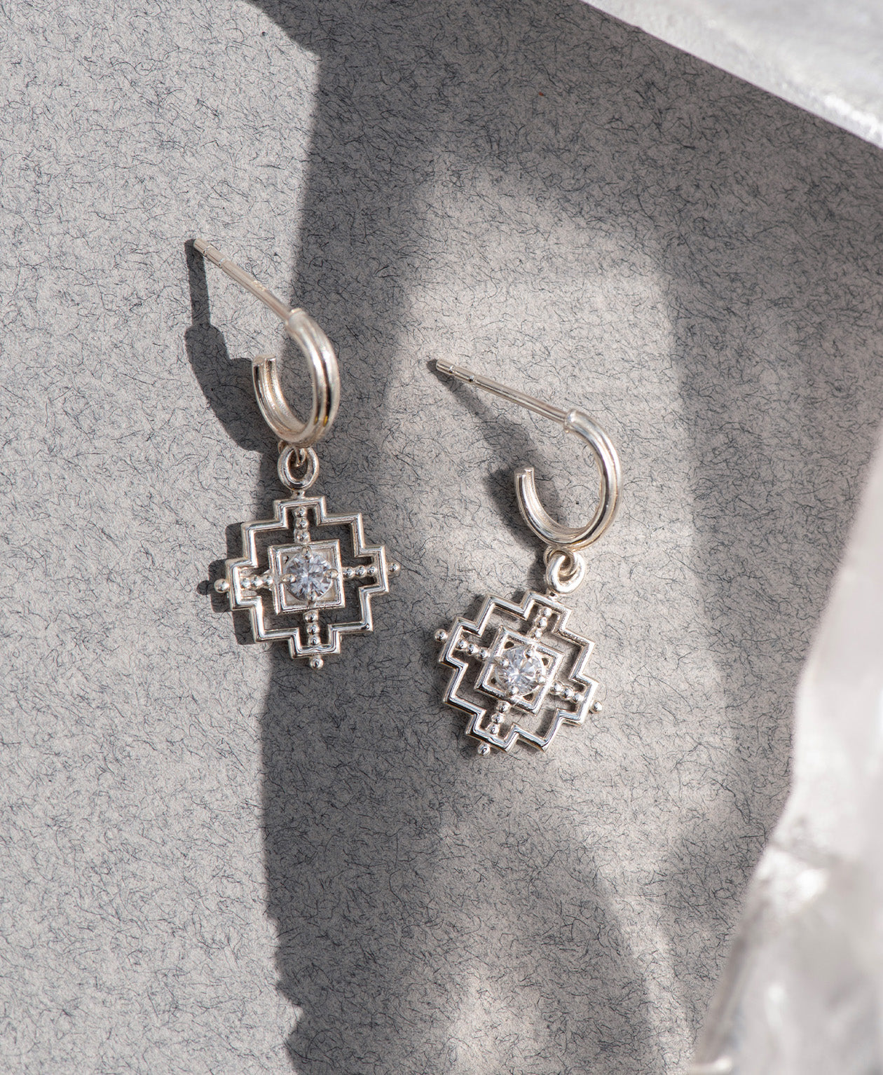 Centred Hoops - 925 Sterling Silver, White Zircon