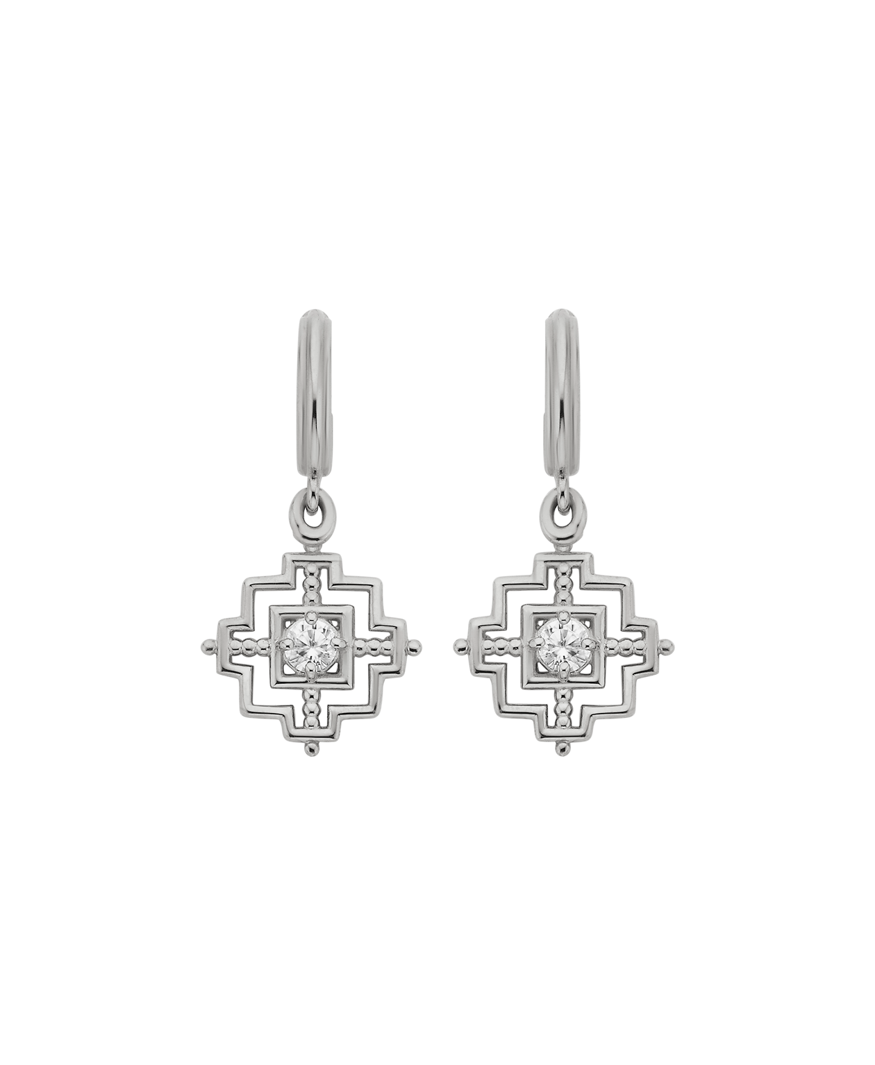 Centred Hoops - 925 Sterling Silver, White Zircon