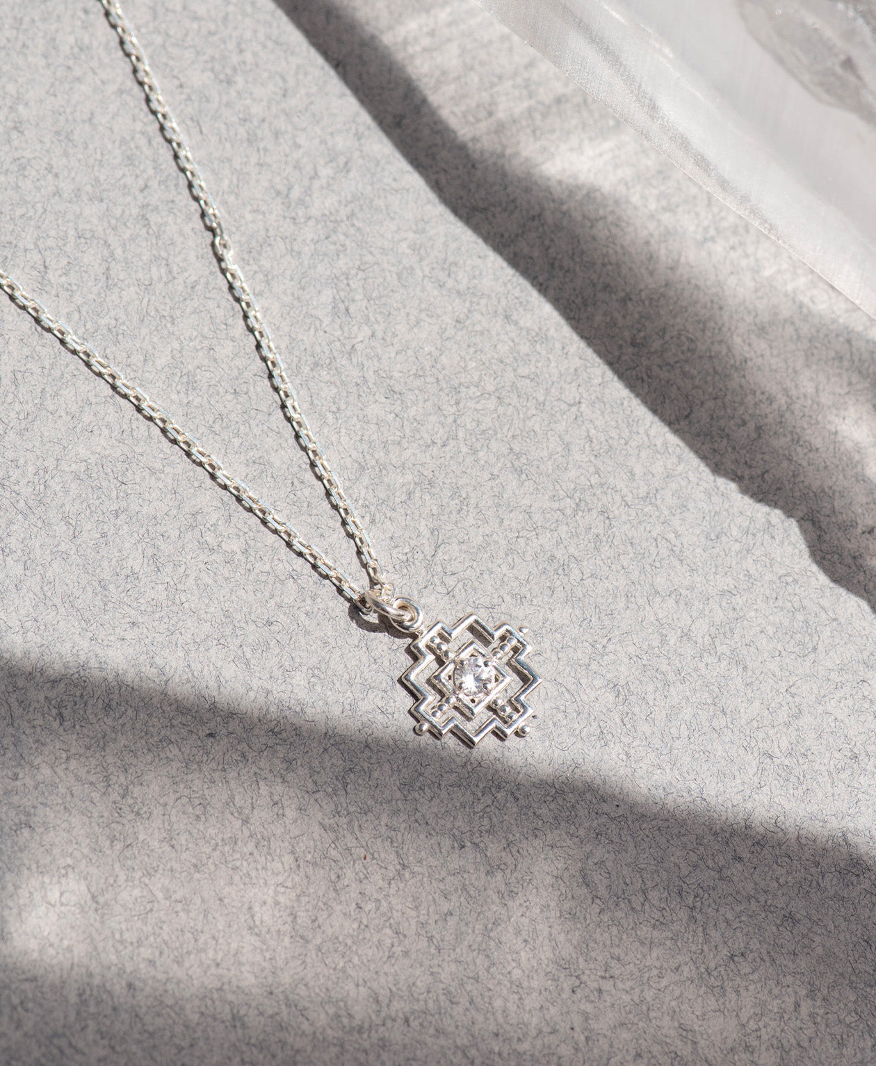 Centred Necklace - 925 Sterling Silver, White Zircon