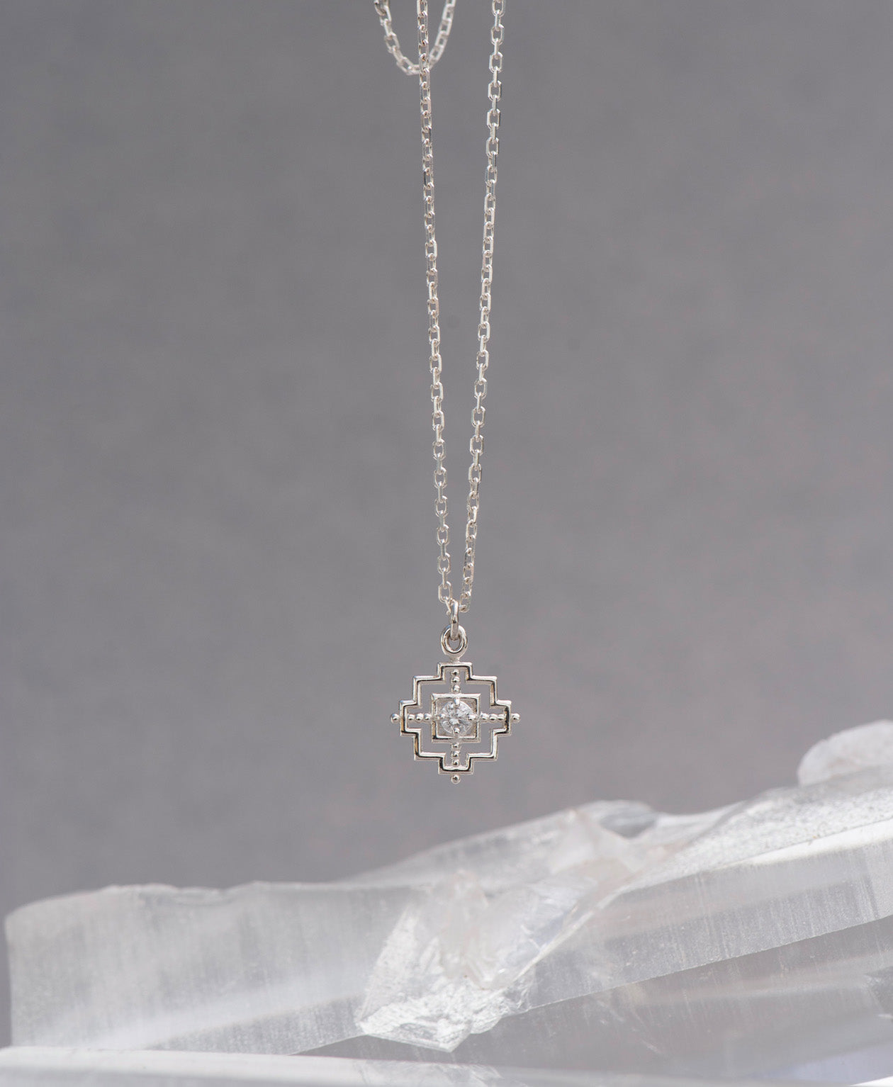 Centred Necklace - 925 Sterling Silver, White Zircon