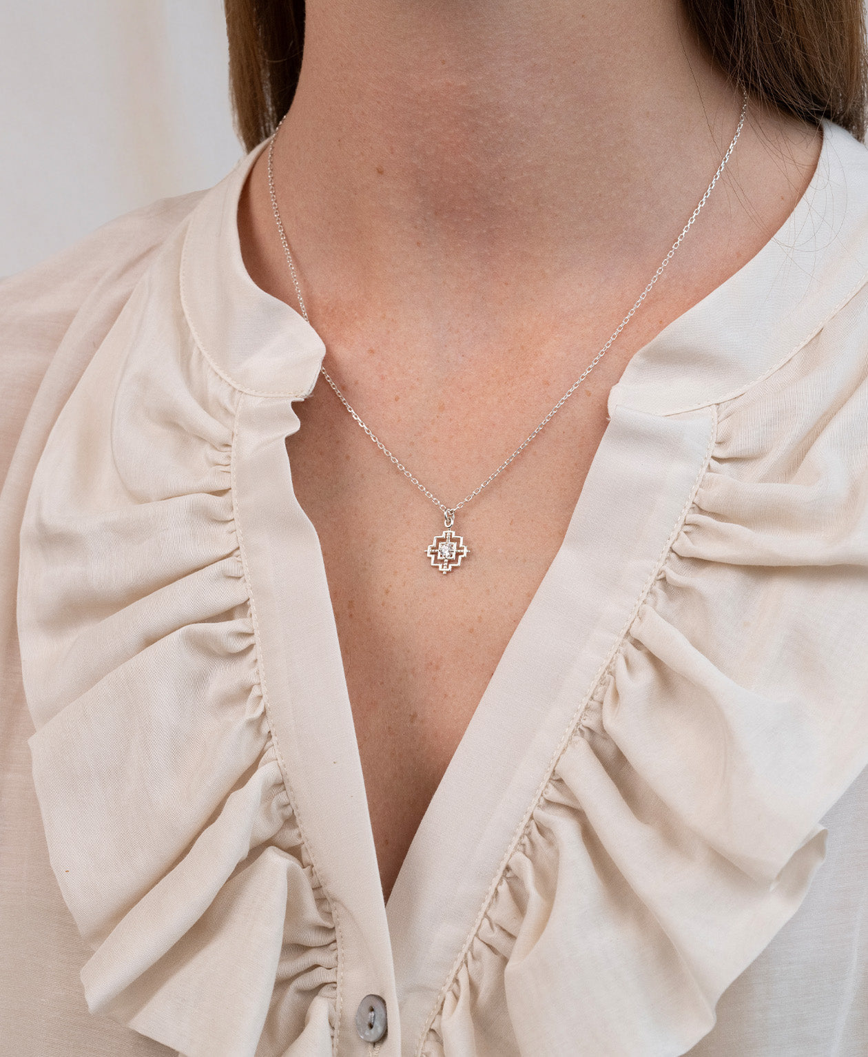 Centred Necklace - 925 Sterling Silver, White Zircon