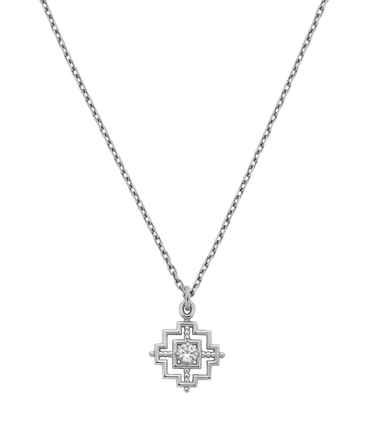 Centred Necklace - 925 Sterling Silver, White Zircon