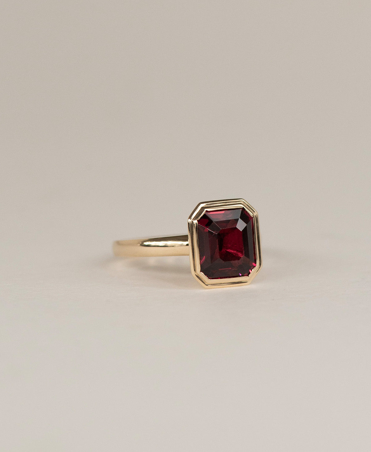 Delphine Engagement Ring - 9k Yellow Gold, Cushion Cut Garnet 3.99 carat