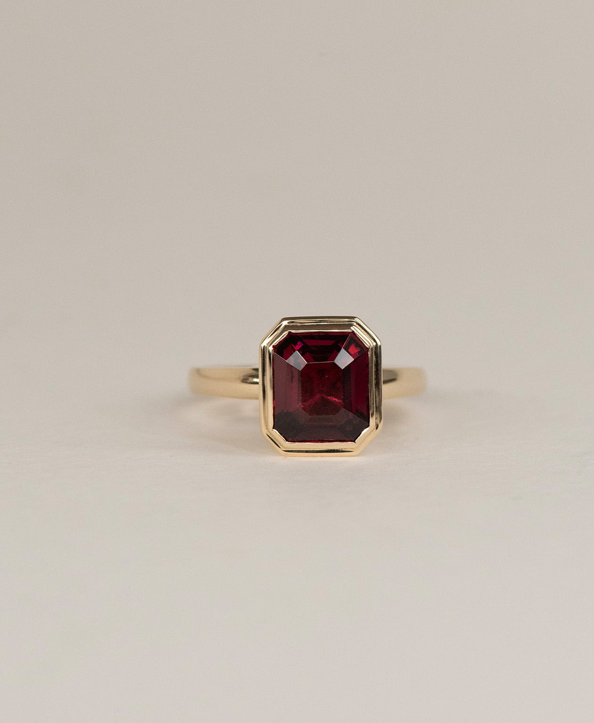 Delphine Engagement Ring - 9k Yellow Gold, Cushion Cut Garnet 3.99 carat
