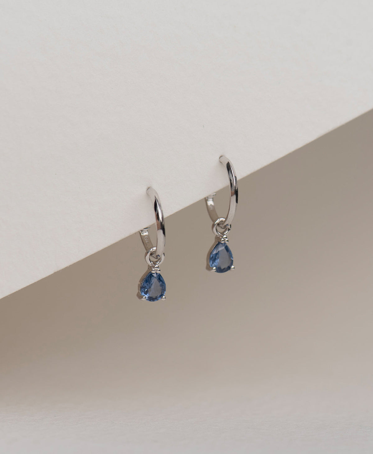 Dew Drop Hoops - 9k White Gold, Blue Sapphire