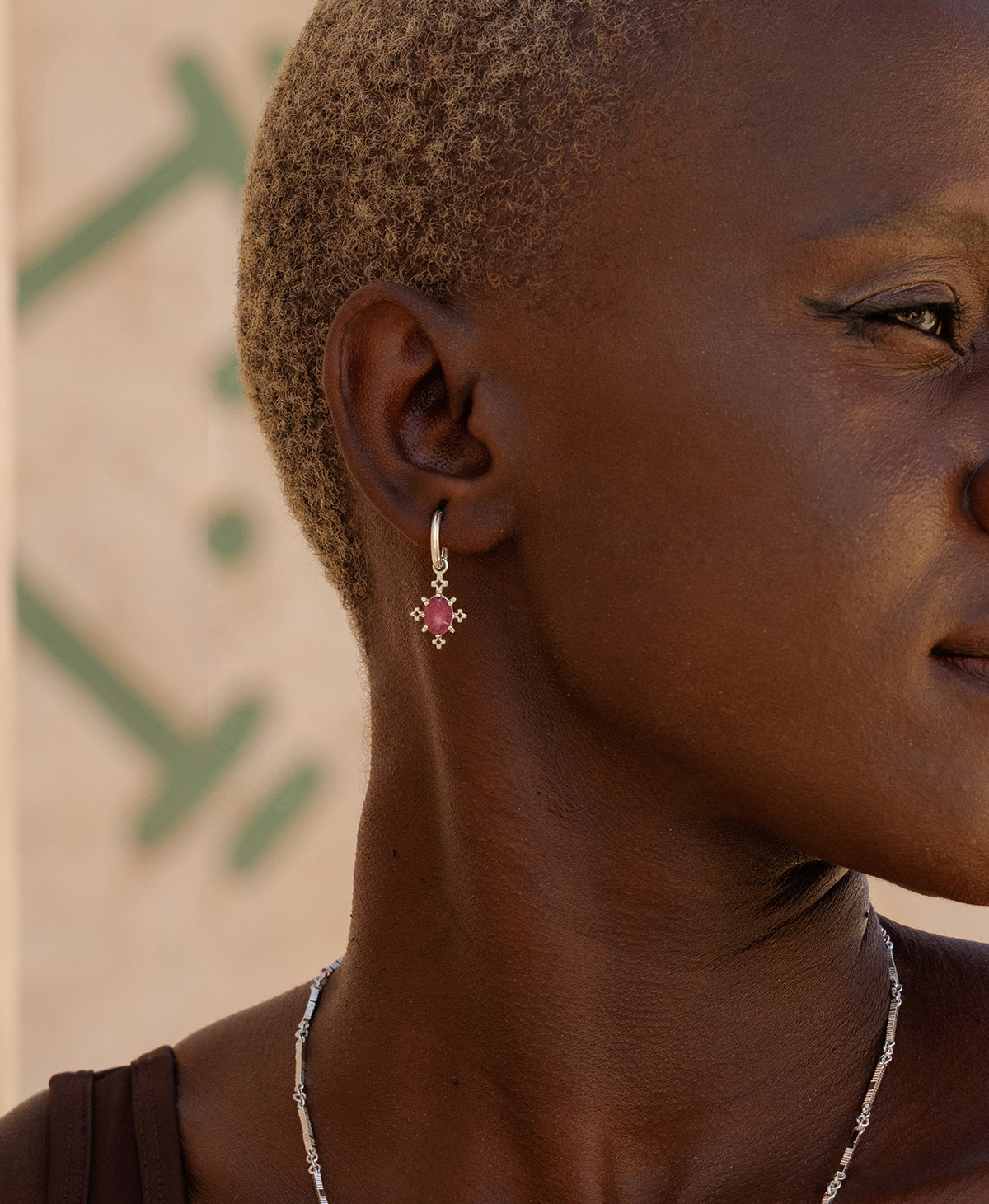 Farah Hoops - 925 Sterling Silver, Pink Tourmaline