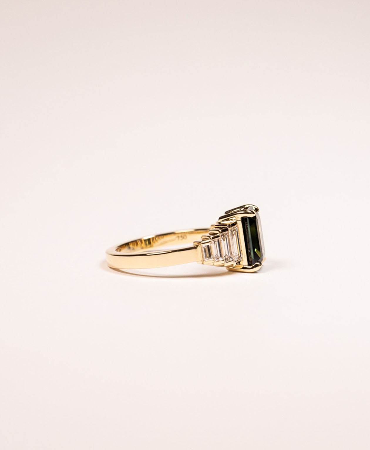 Fides Engagement Ring - 18k Yellow Gold, Octagonal Step Cut Teal Sapphire 2.56 carat