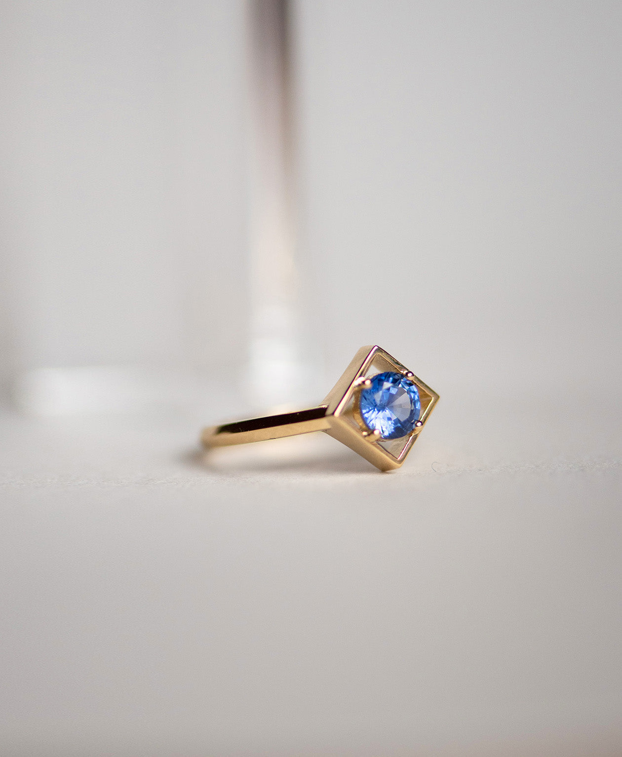 Freya Engagement Ring - 18k Yellow Gold, Round Mixed Cut Blue Sapphire 0.50 carat
