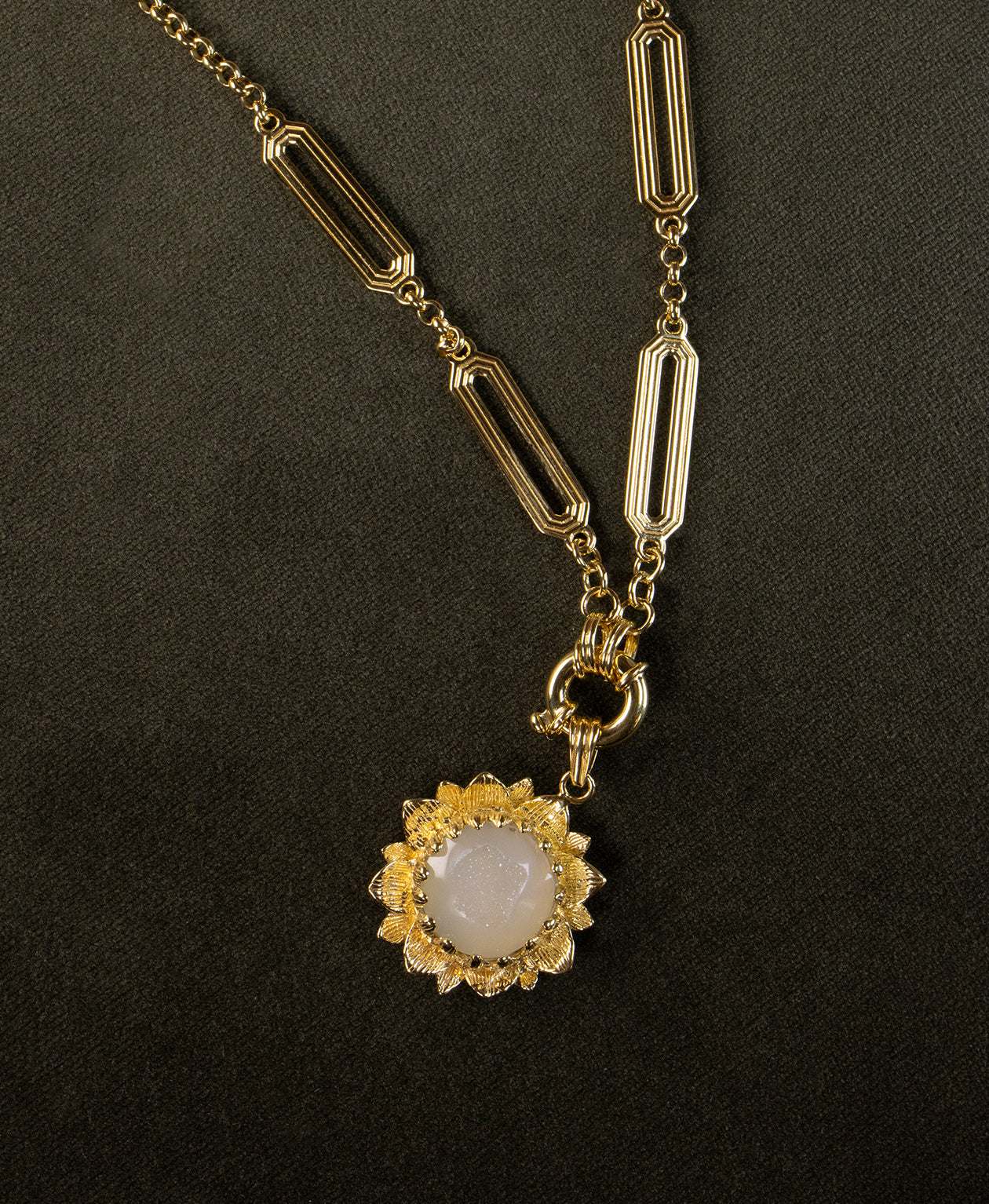 Elise Charm - 22k Gold Vermeil, White Druzy Agate