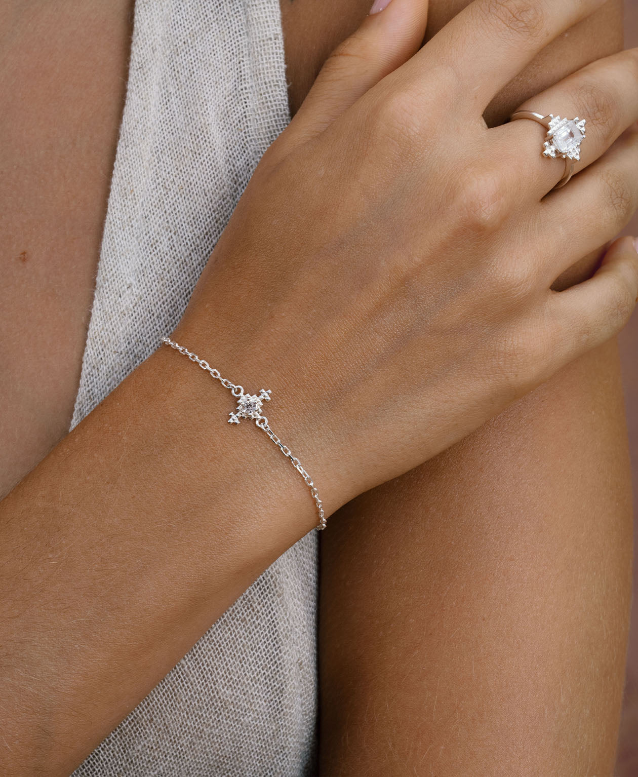 Indie Bracelet - 925 Sterling Silver, Peach Zircon