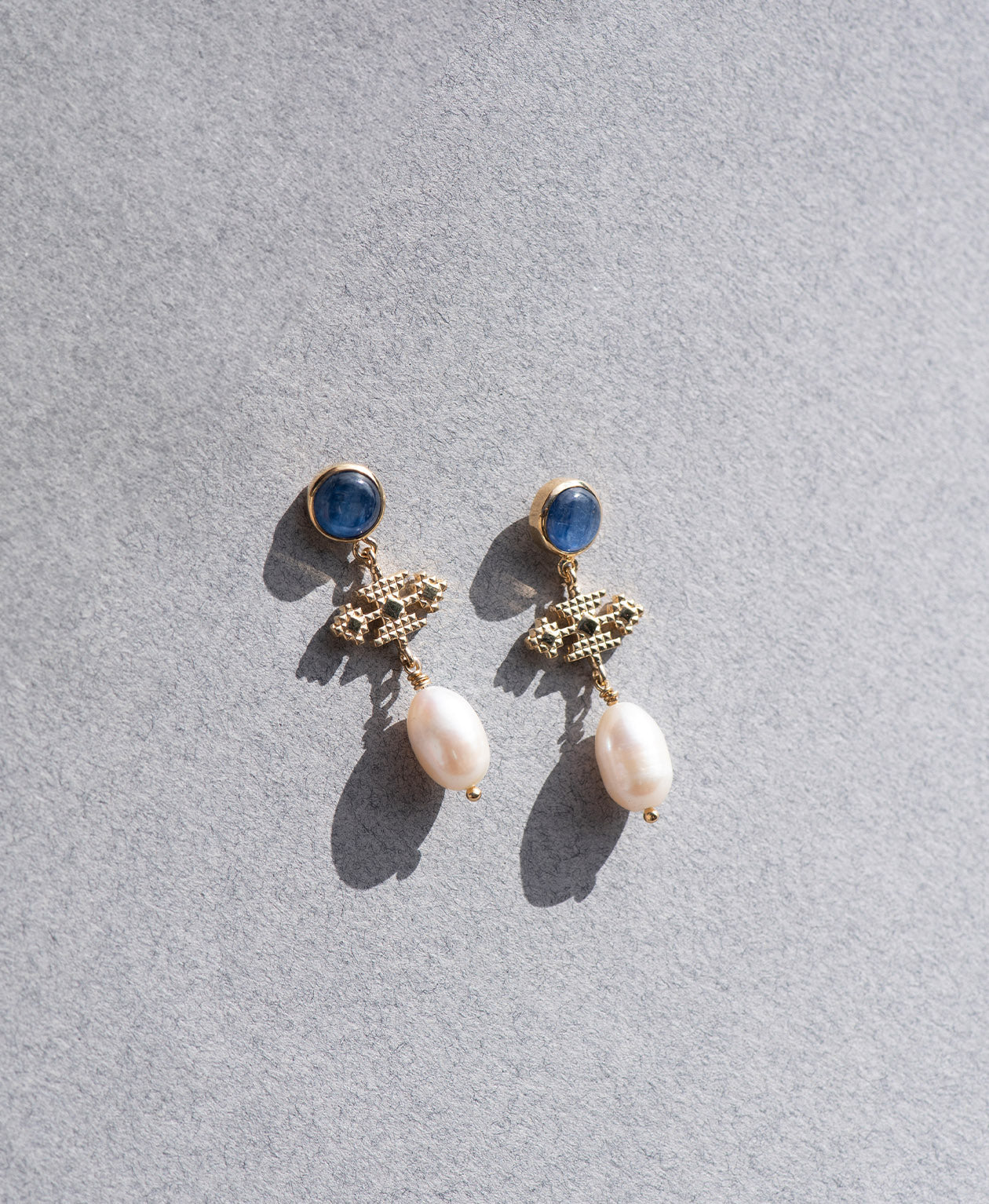 Kaya Earrings - 22k Gold Vermeil, Pearl & Kyanite