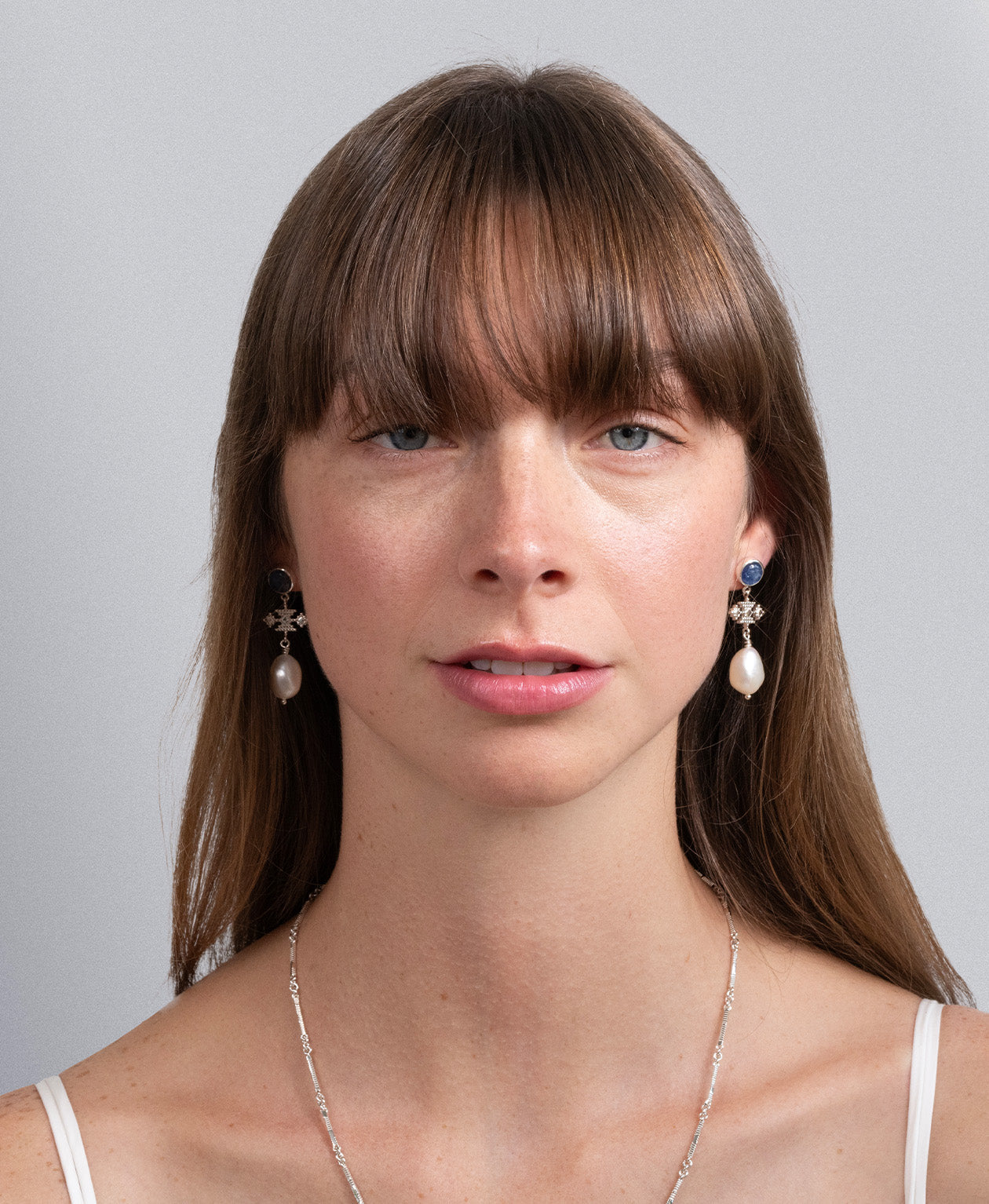 Kaya Earrings - 925 Sterling Silver, Pearl & Kyanite