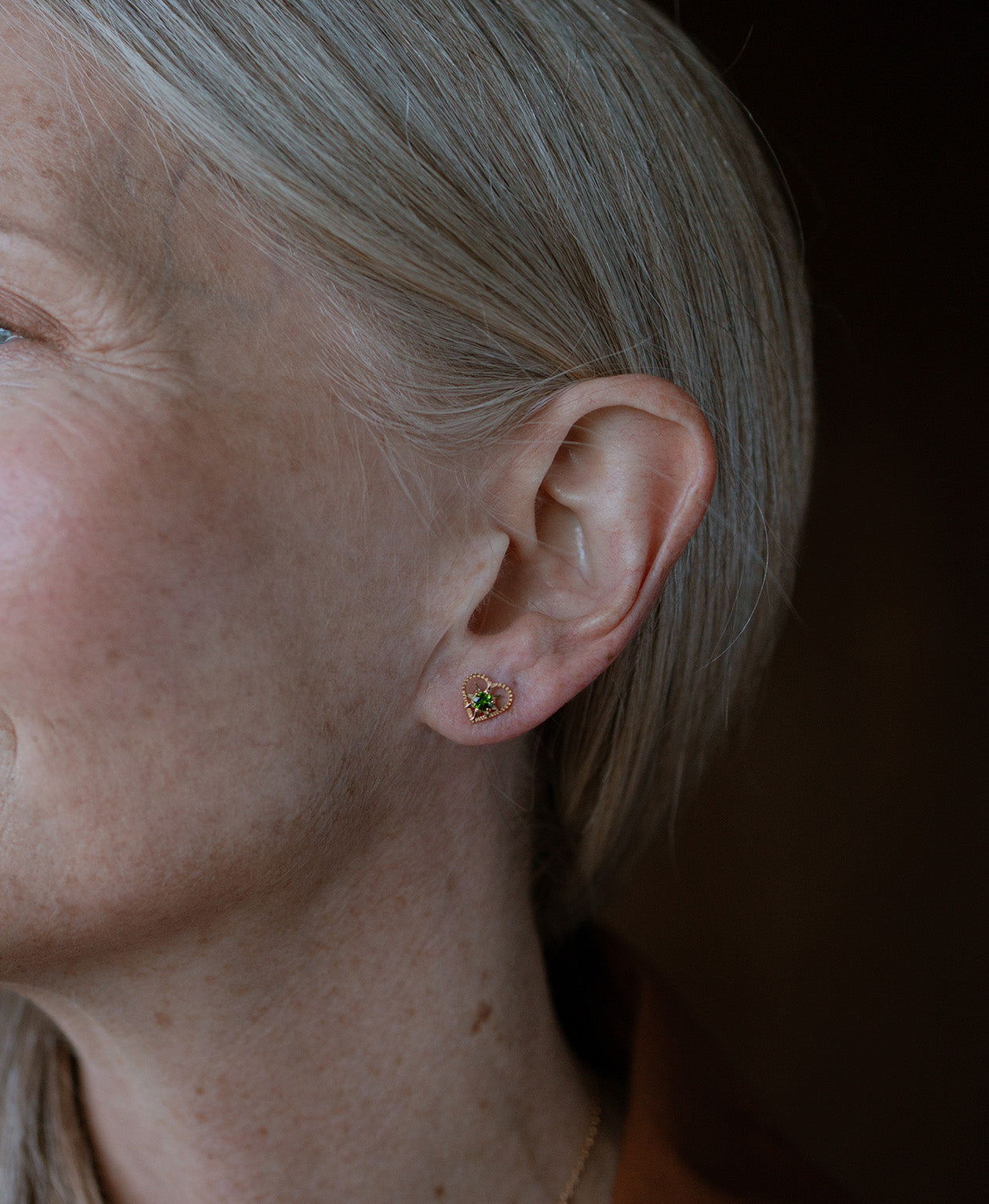 Kind Heart Earrings - 22k Gold Vermeil, Chrome Diopside