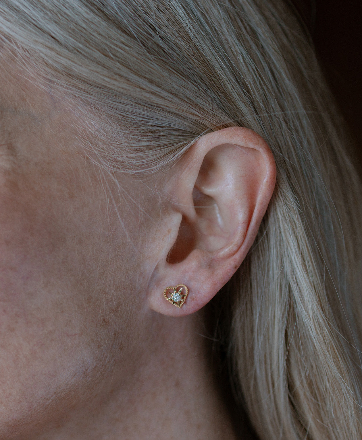 Kind Heart Earrings - 22k Gold Vermeil, White Zircon