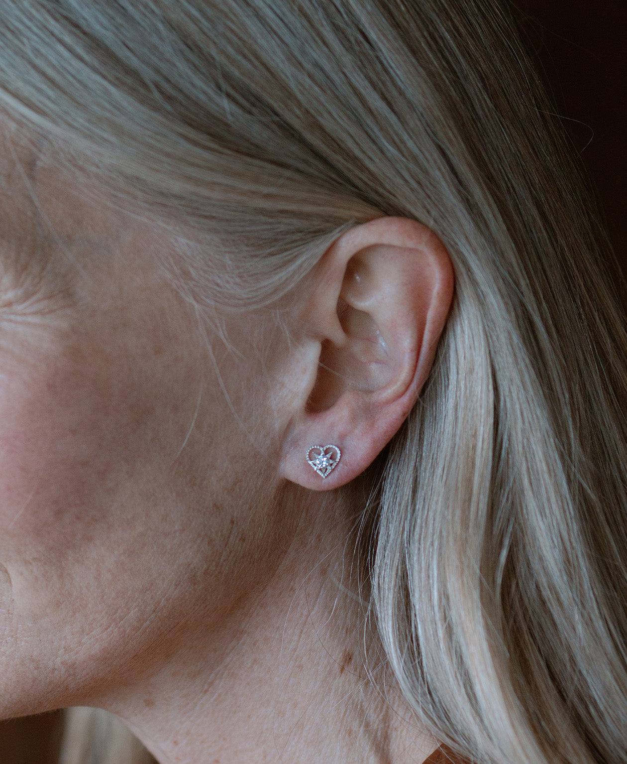 Kind Heart Earrings - 925 Sterling Silver, White Zircon