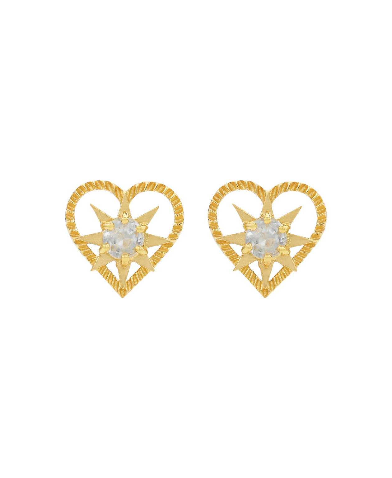 Kind Heart Earrings - 22k Gold Vermeil, White Zircon