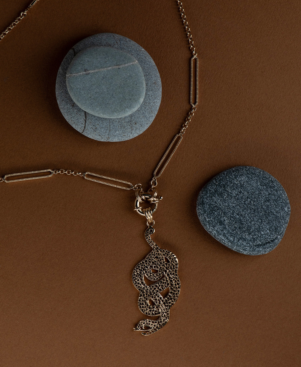 Lacy Snake Charm - 22k Gold Vermeil