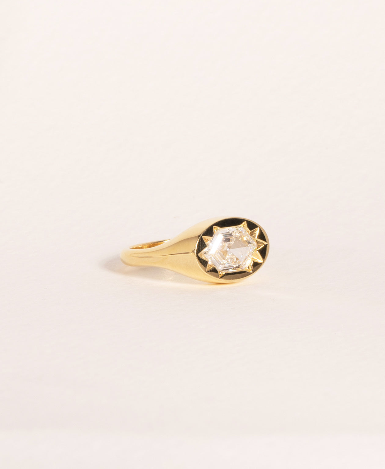 Lennon Signet - 18k Yellow Gold, Hexagonal Mixed Cut Lab Grown Diamond 1.74 carat