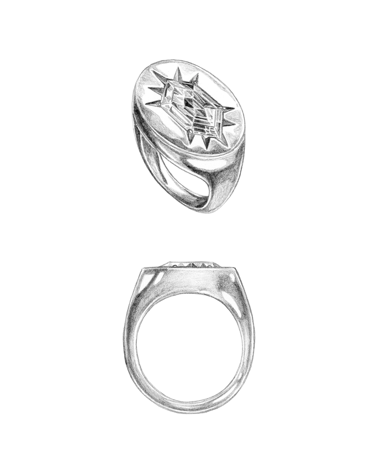 Lennon Signet - 18k Yellow Gold, Hexagonal Mixed Cut Lab Grown Diamond 1.74 carat