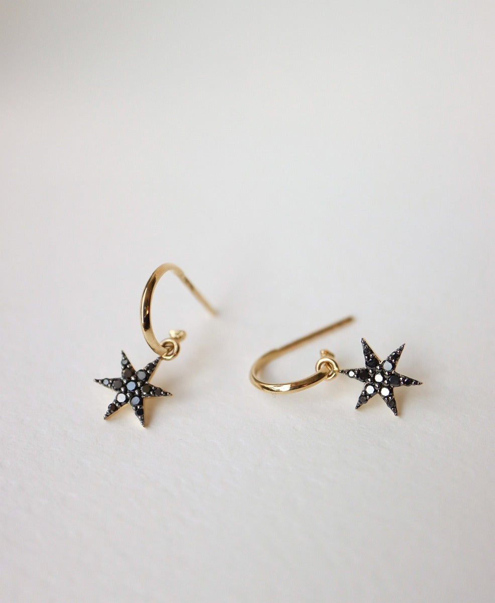 Mini Anahata Single Hoop - 9k Yellow Gold, Black Diamond