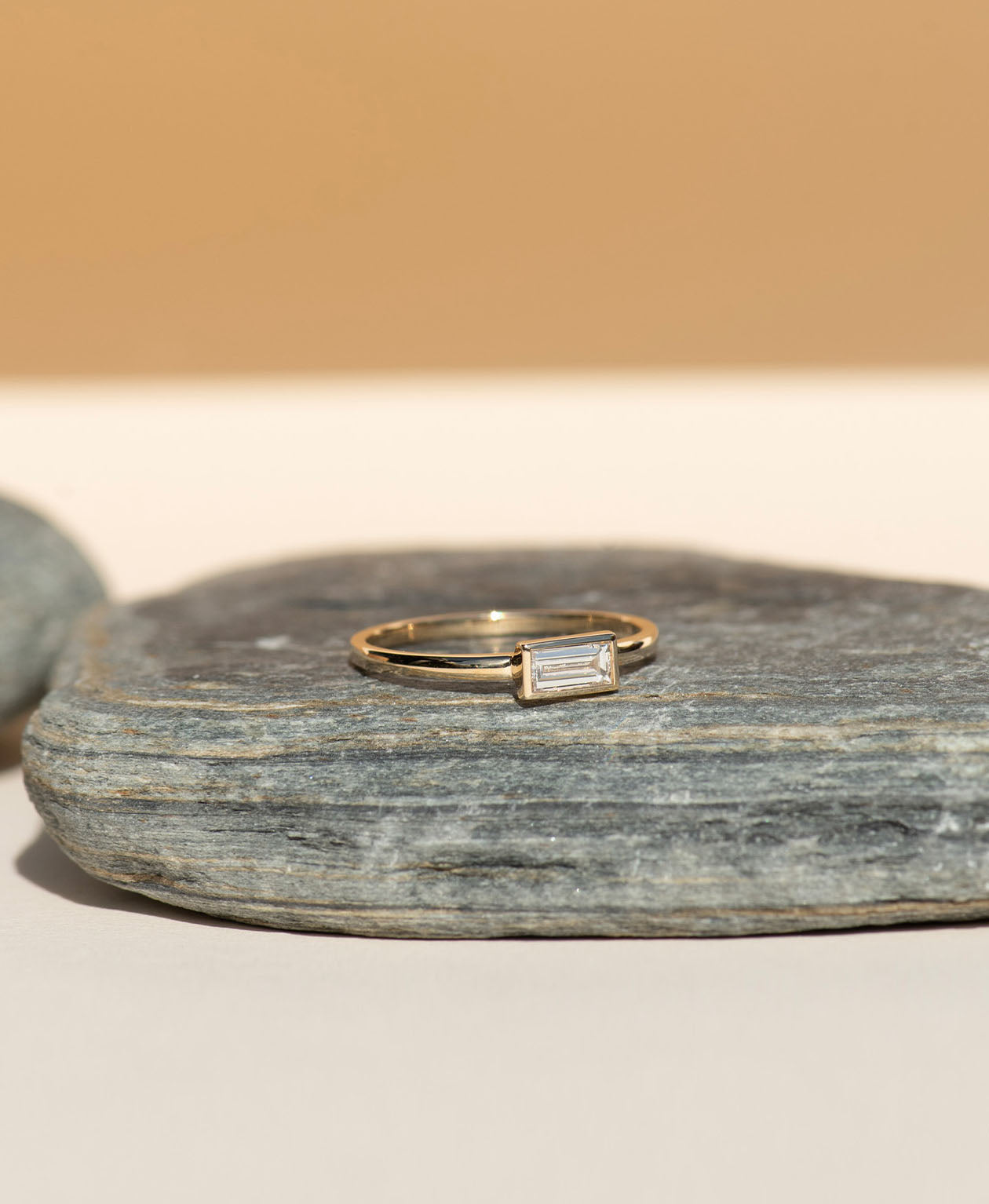 Mon Petit Stacker Ring - 9k Yellow Gold, Baguette Cut Lab Grown Diamond