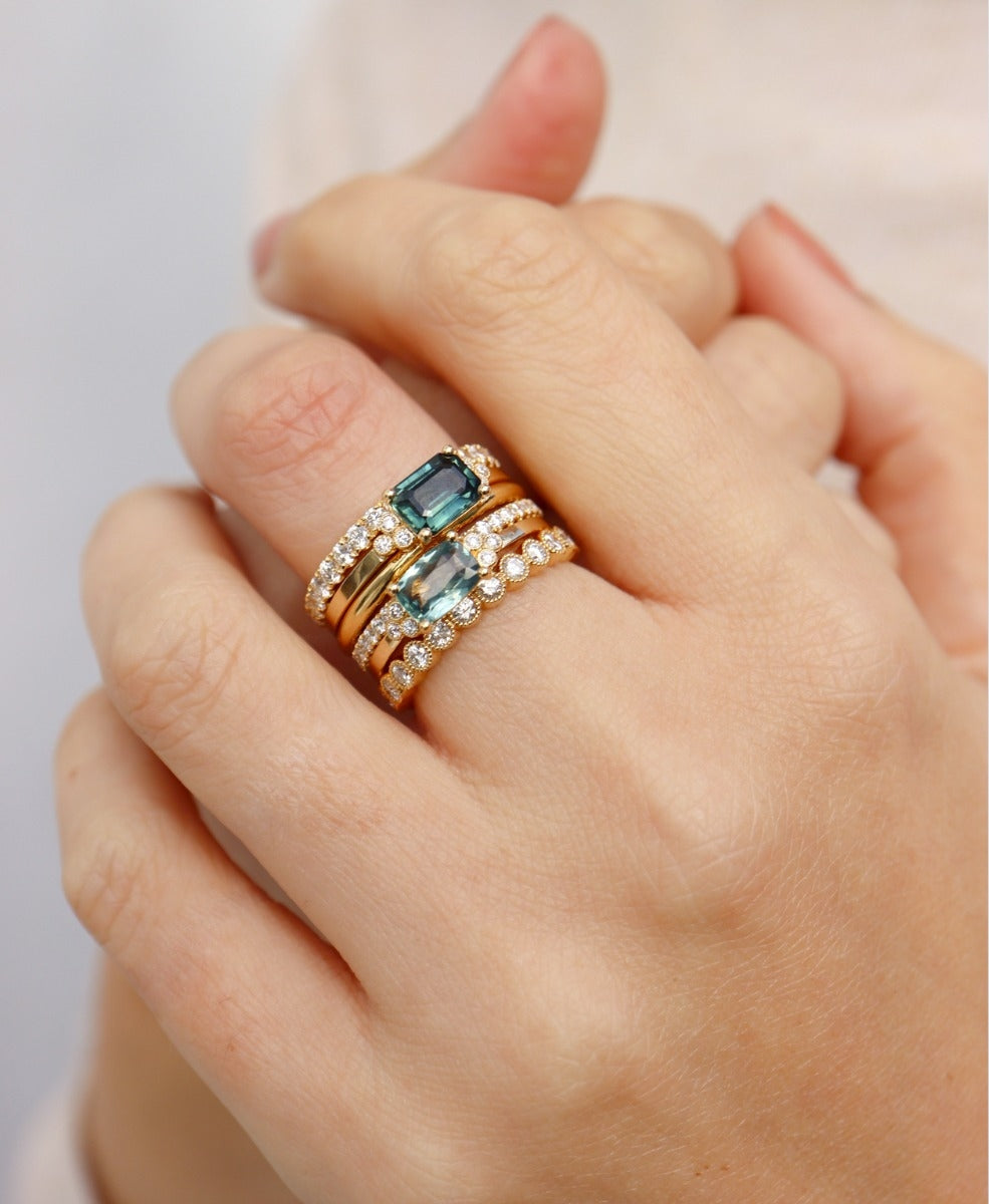 Mon Cheri Engagement Ring - 18k Yellow Gold, Emerald Cut Teal Sapphire 0.92 carat