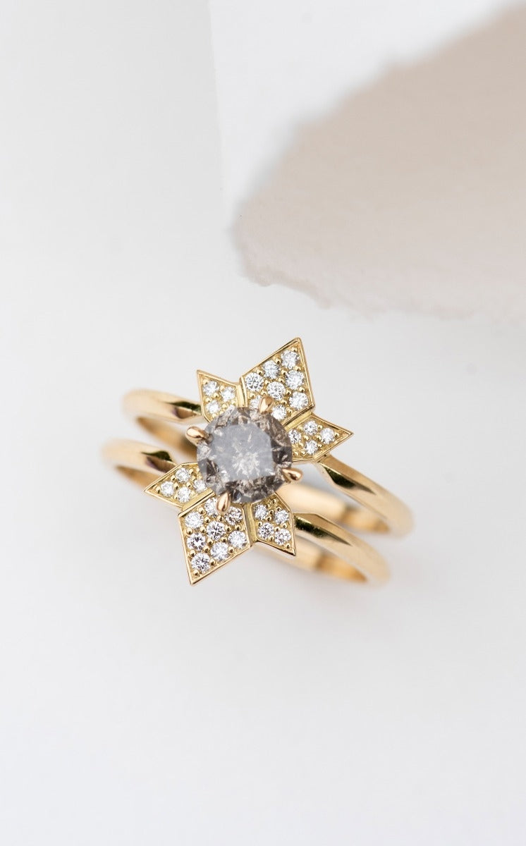 One of a Kind 410 - 18k Yellow Gold, Salt & Pepper Diamond